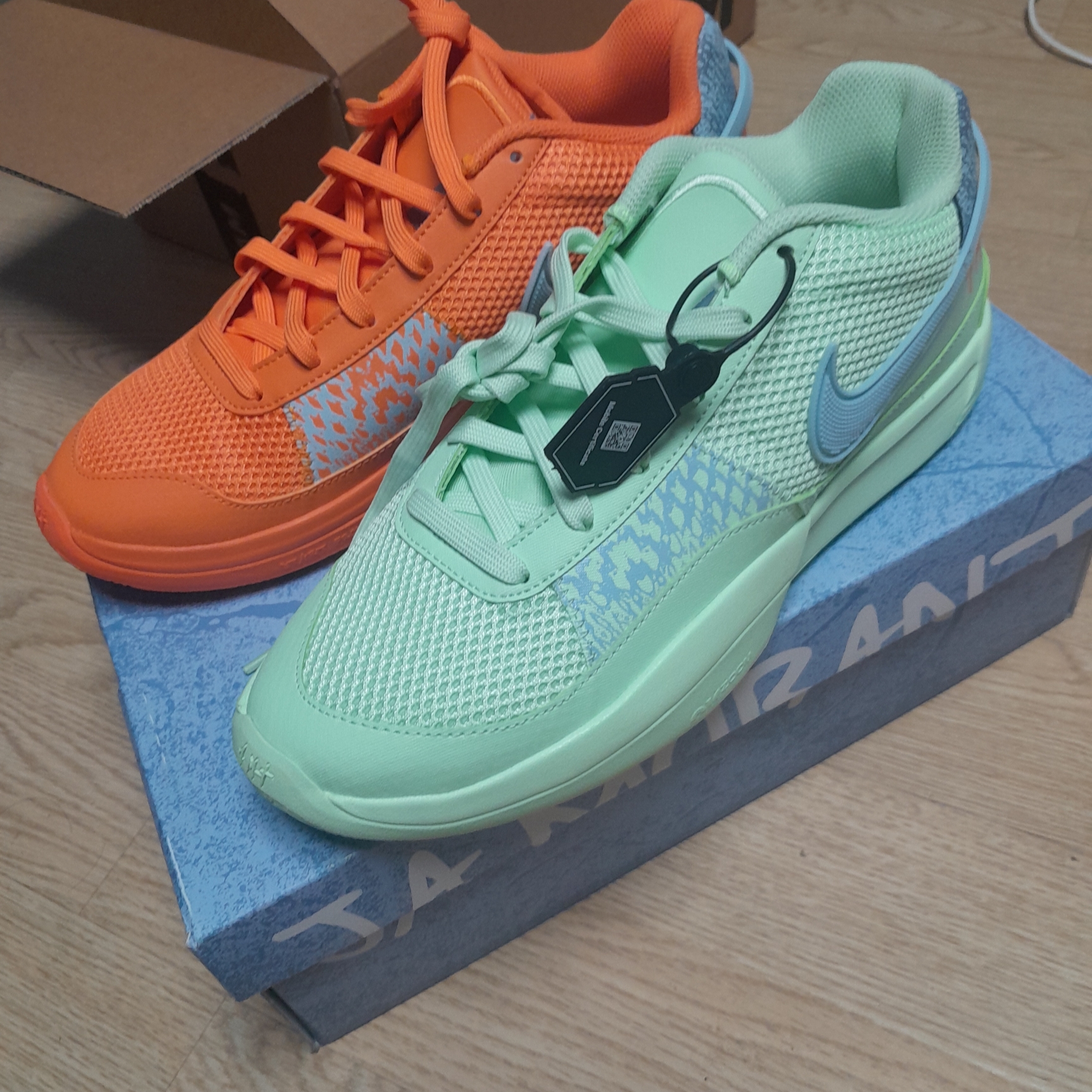 Nike Ja 1 EP Bright Mandarin Vapor Green 착용 스타일 - 1
