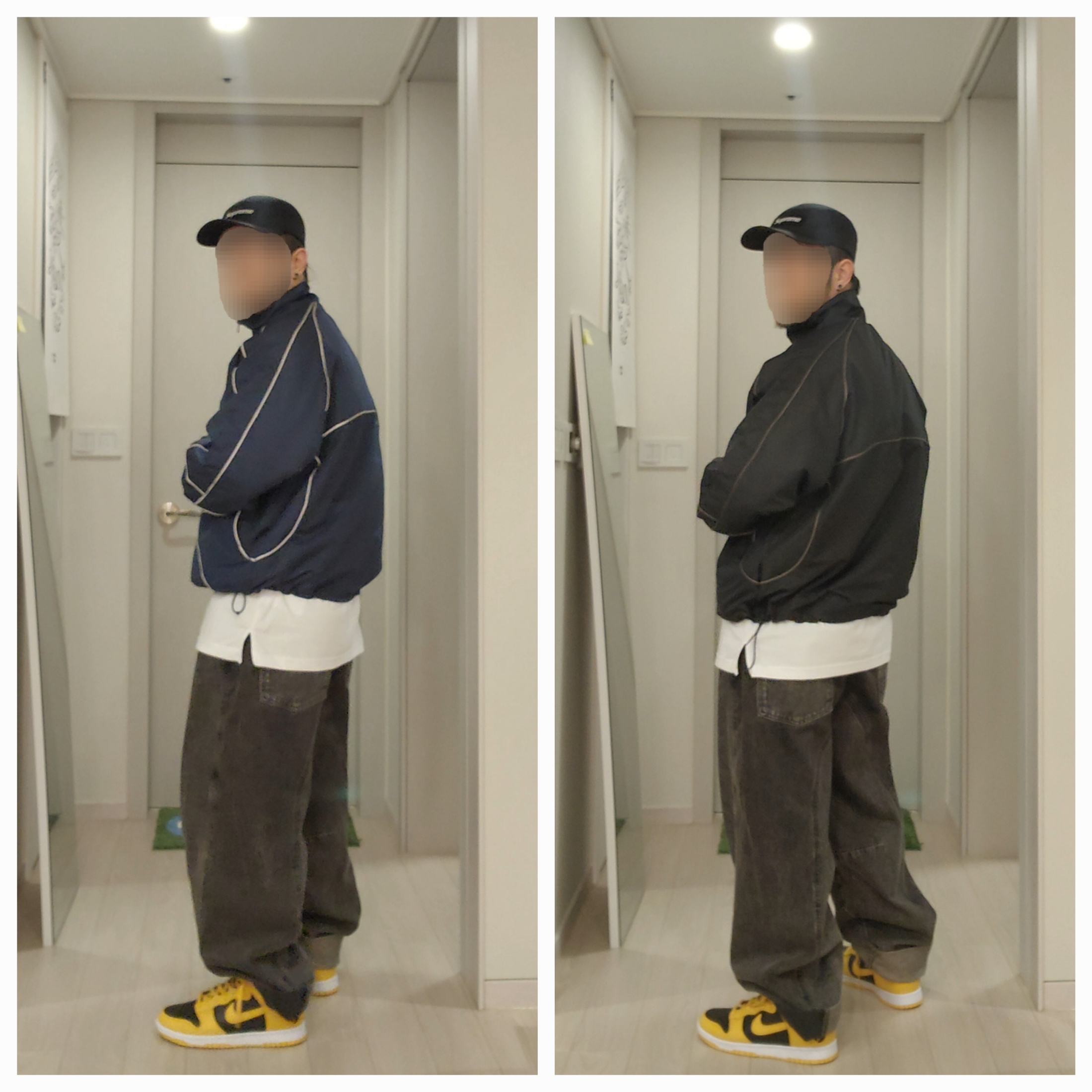 Supreme Reflective Piping Pullover Black - 24FW, Supreme Reflective Piping Pullover Navy - 24FW 착용 스타일 - 4