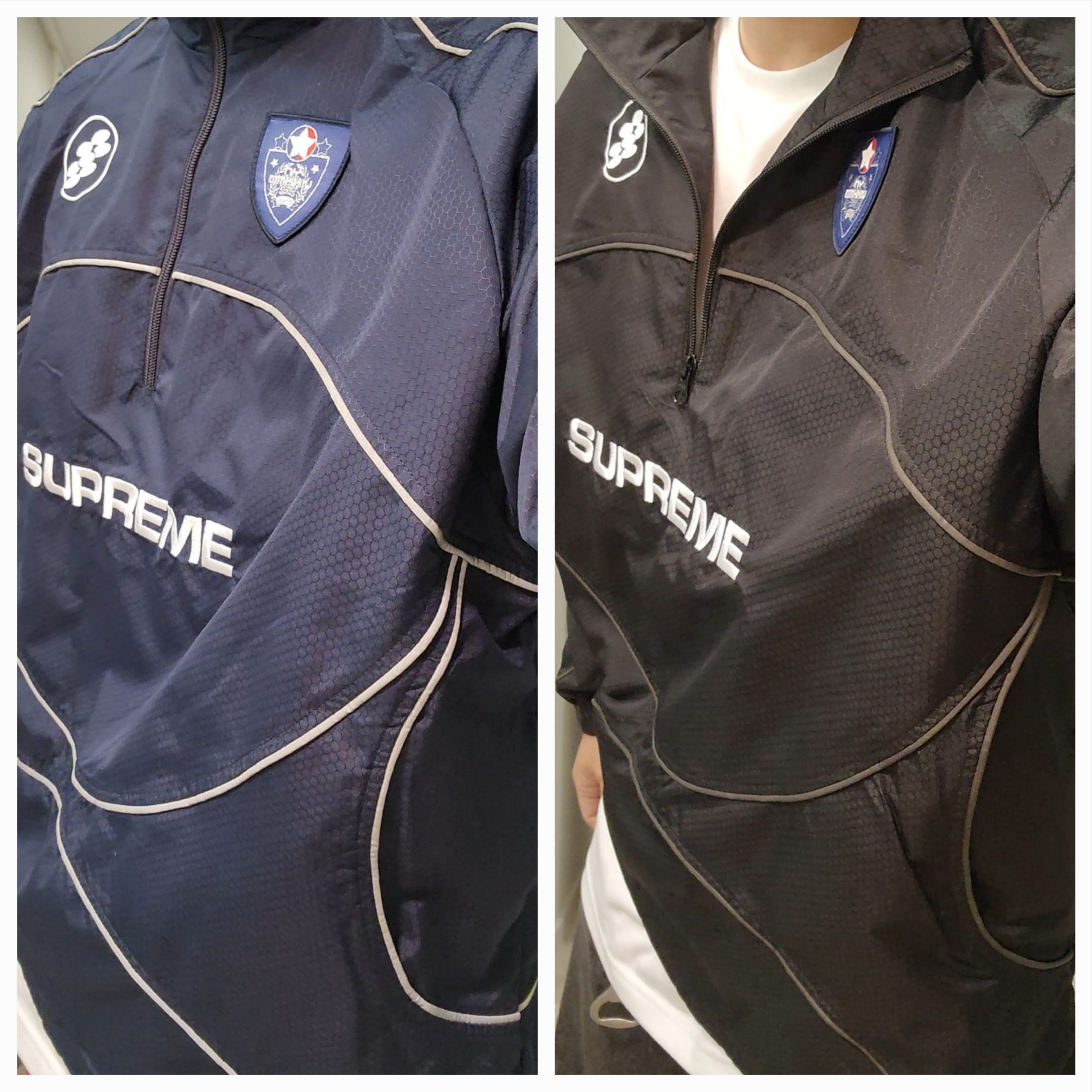 Supreme Reflective Piping Pullover Black - 24FW, Supreme Reflective Piping Pullover Navy - 24FW 착용 스타일 - 6