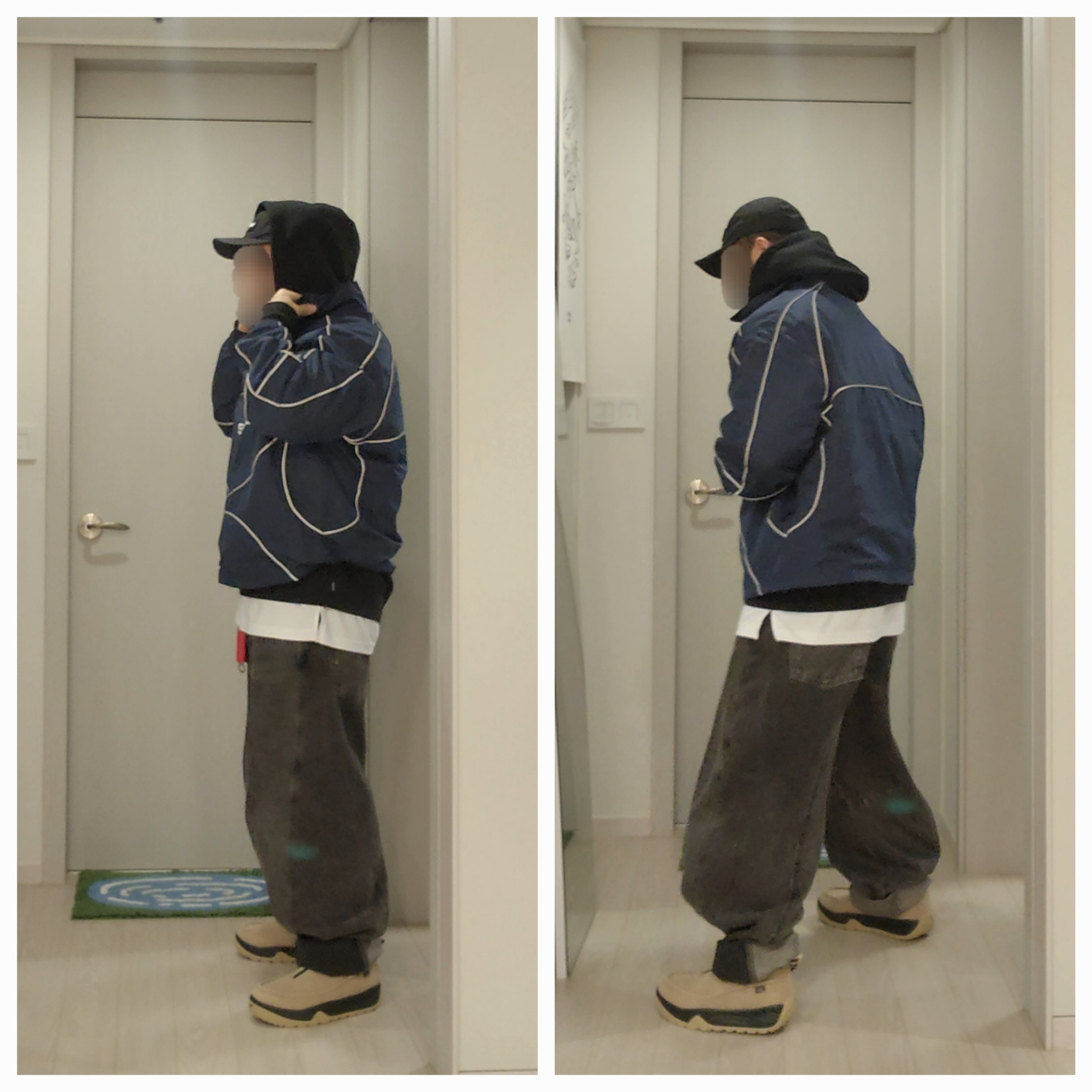 Supreme Reflective Piping Pullover Navy - 24FW, Nike ACG Izy Khaki and Black 착용 스타일 - 4