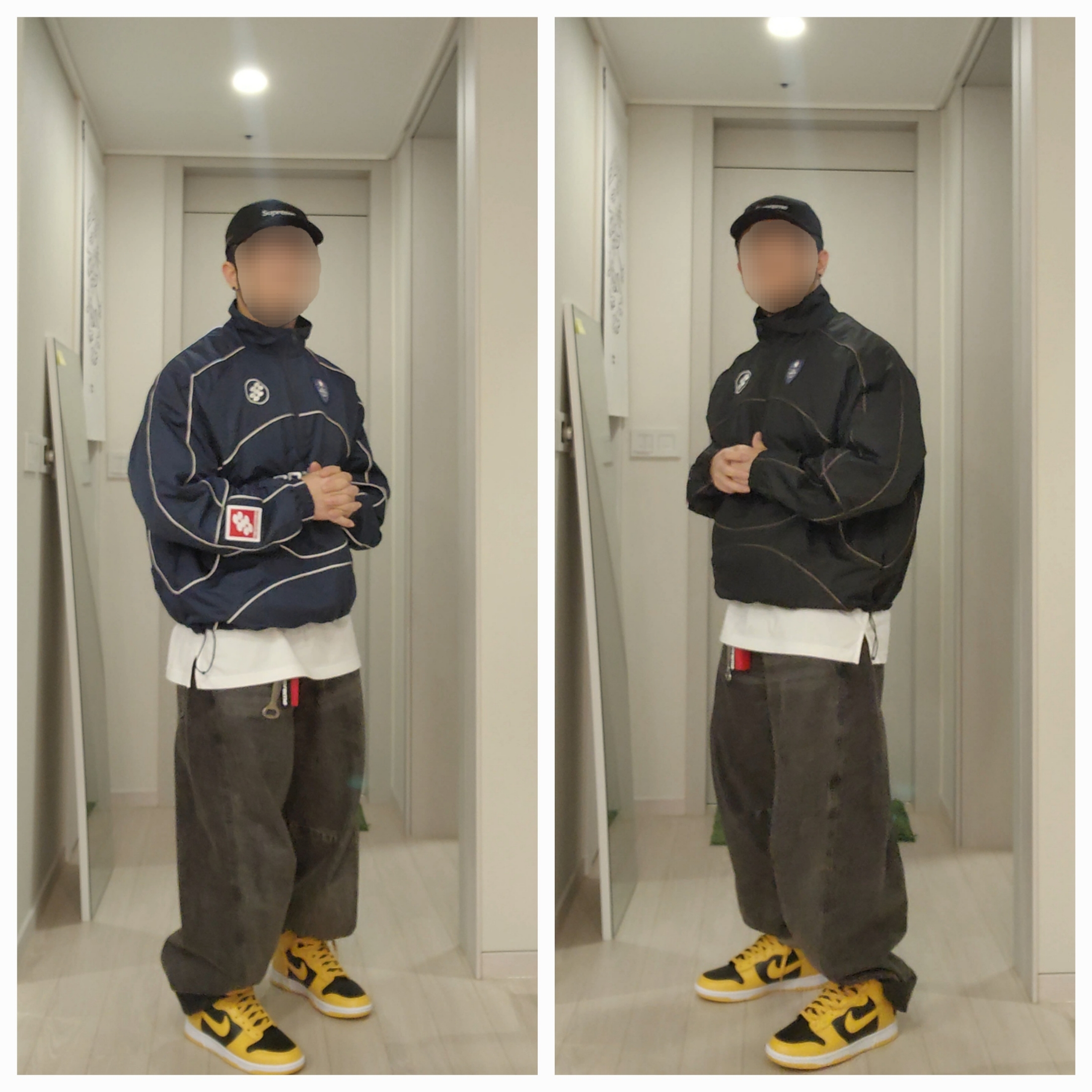 Supreme Reflective Piping Pullover Black - 24FW, Supreme Reflective Piping Pullover Navy - 24FW 착용 스타일 - 1