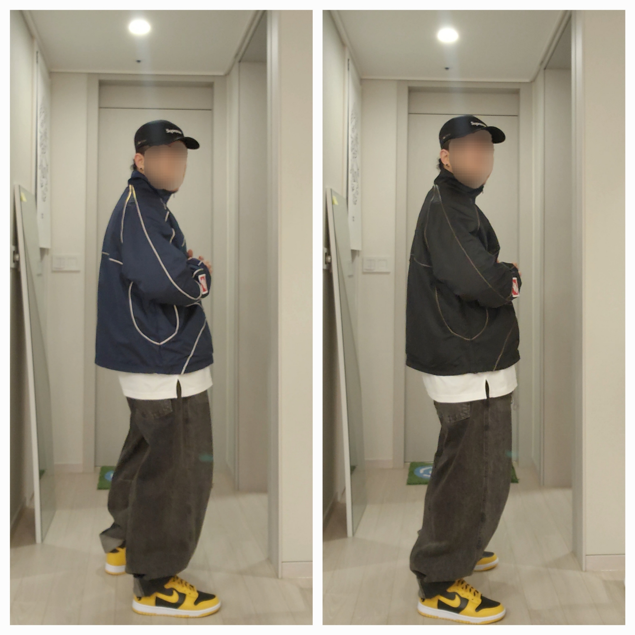 Supreme Reflective Piping Pullover Black - 24FW, Supreme Reflective Piping Pullover Navy - 24FW 착용 스타일 - 3