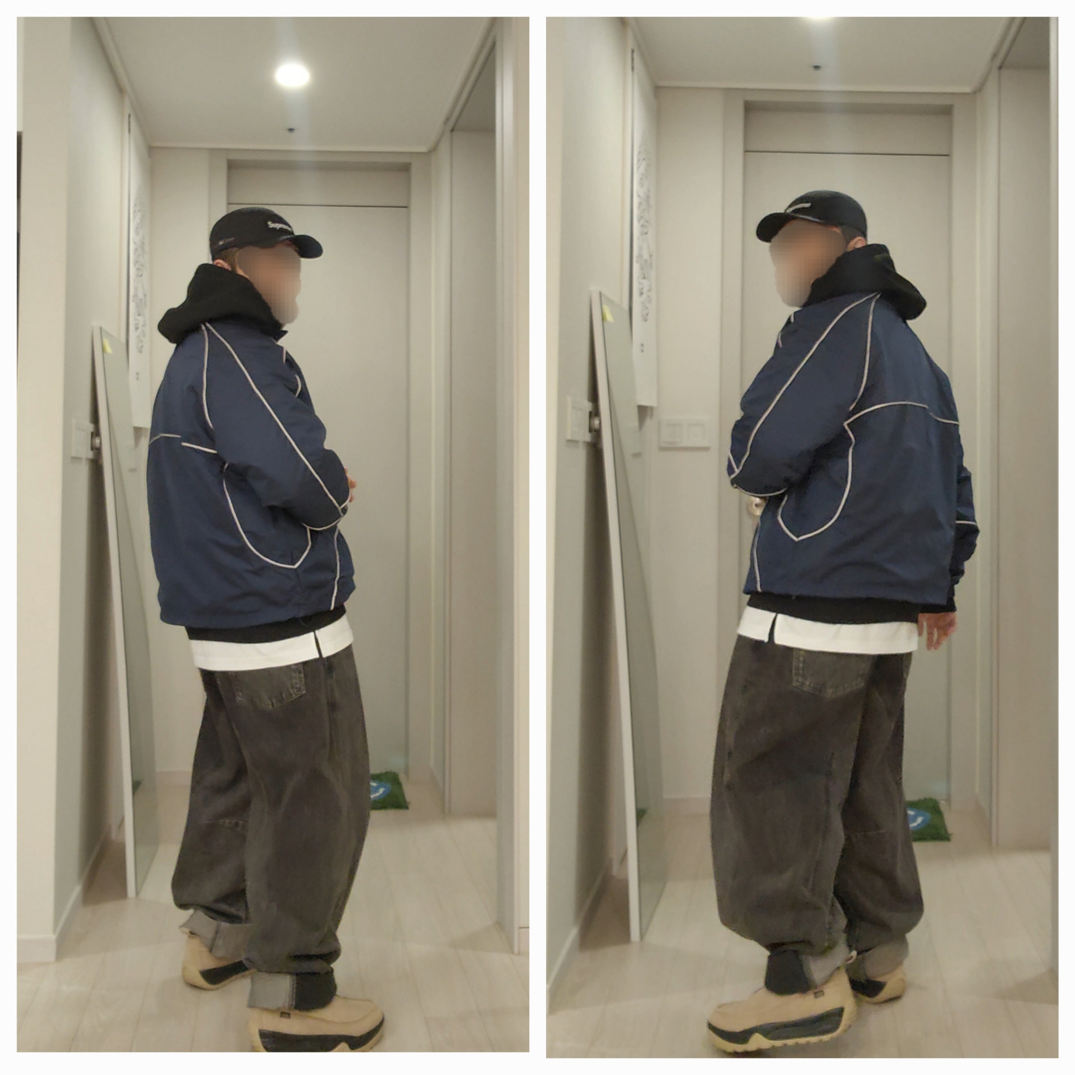Supreme Reflective Piping Pullover Navy - 24FW, Nike ACG Izy Khaki and Black 착용 스타일 - 5