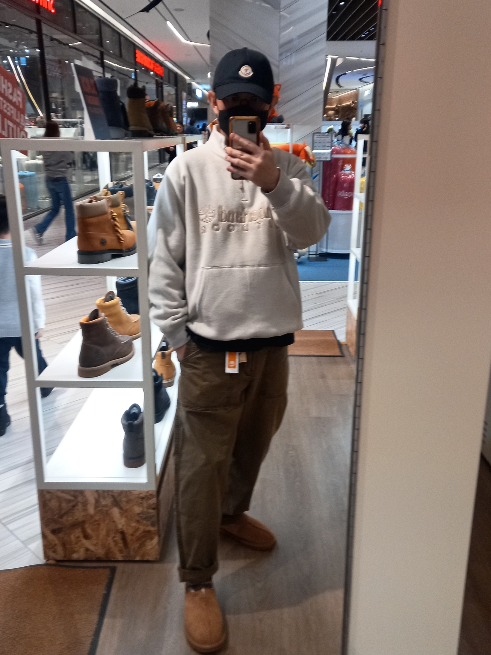 Timberland x Thisisneverthat Heritage Gore-Tex Moc Toe Mid Boots Desert - Wide, Thisisneverthat x Timberland Heritage Quarter Zip Sweatshirt Blue Grey 착용 스타일 - 3