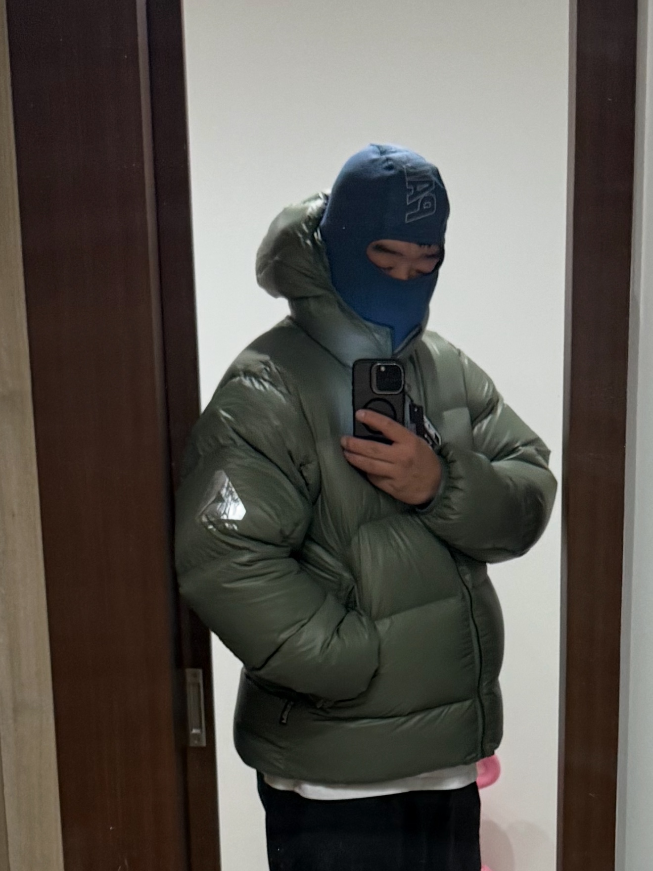 Palace Pertex Opaque Balaclava Puffa Green - 24FW 착용 스타일 - 3