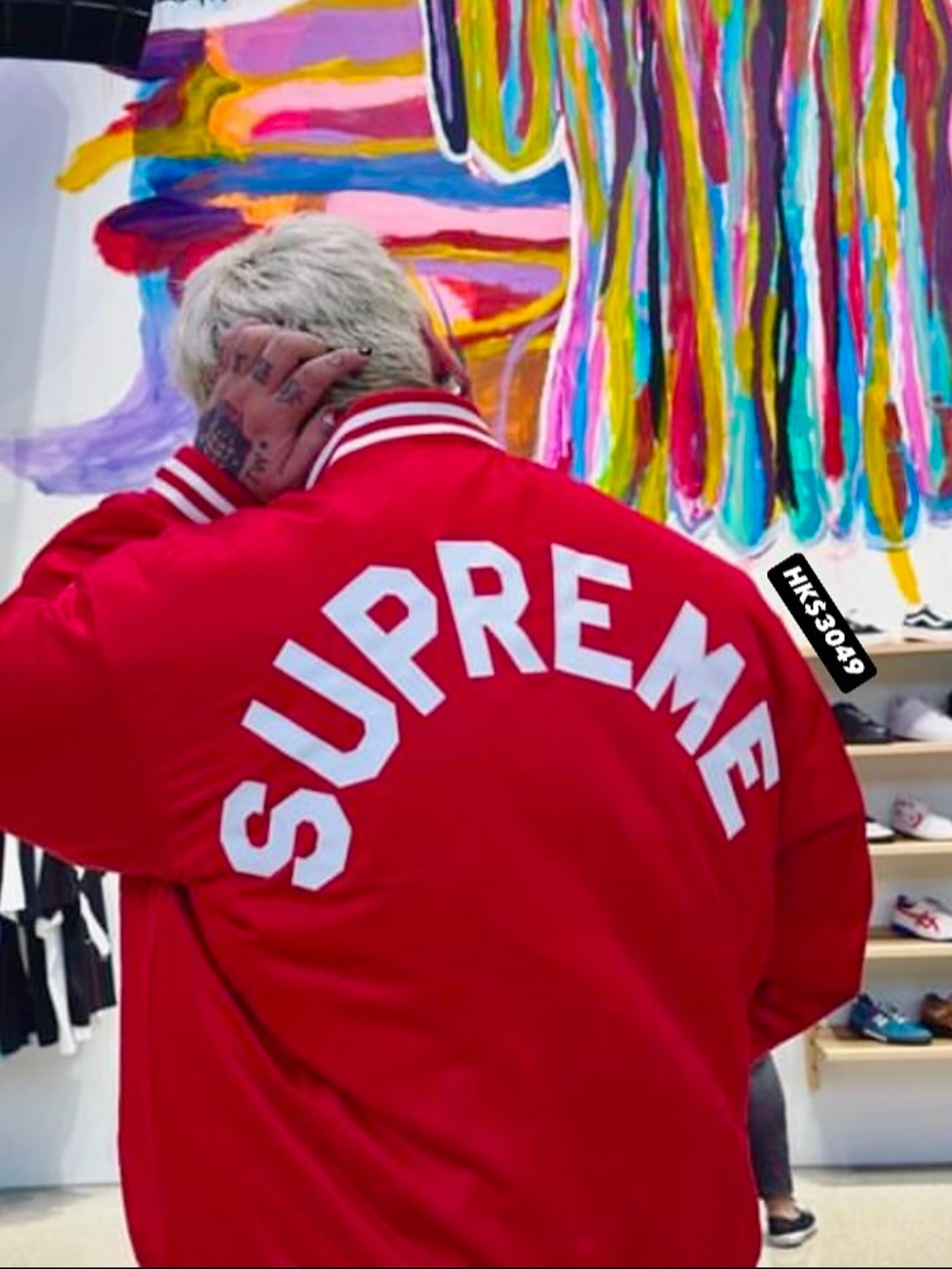 Supreme Mitchell & Ness Satin Varsity Jacket Red - 24FW 착용 스타일