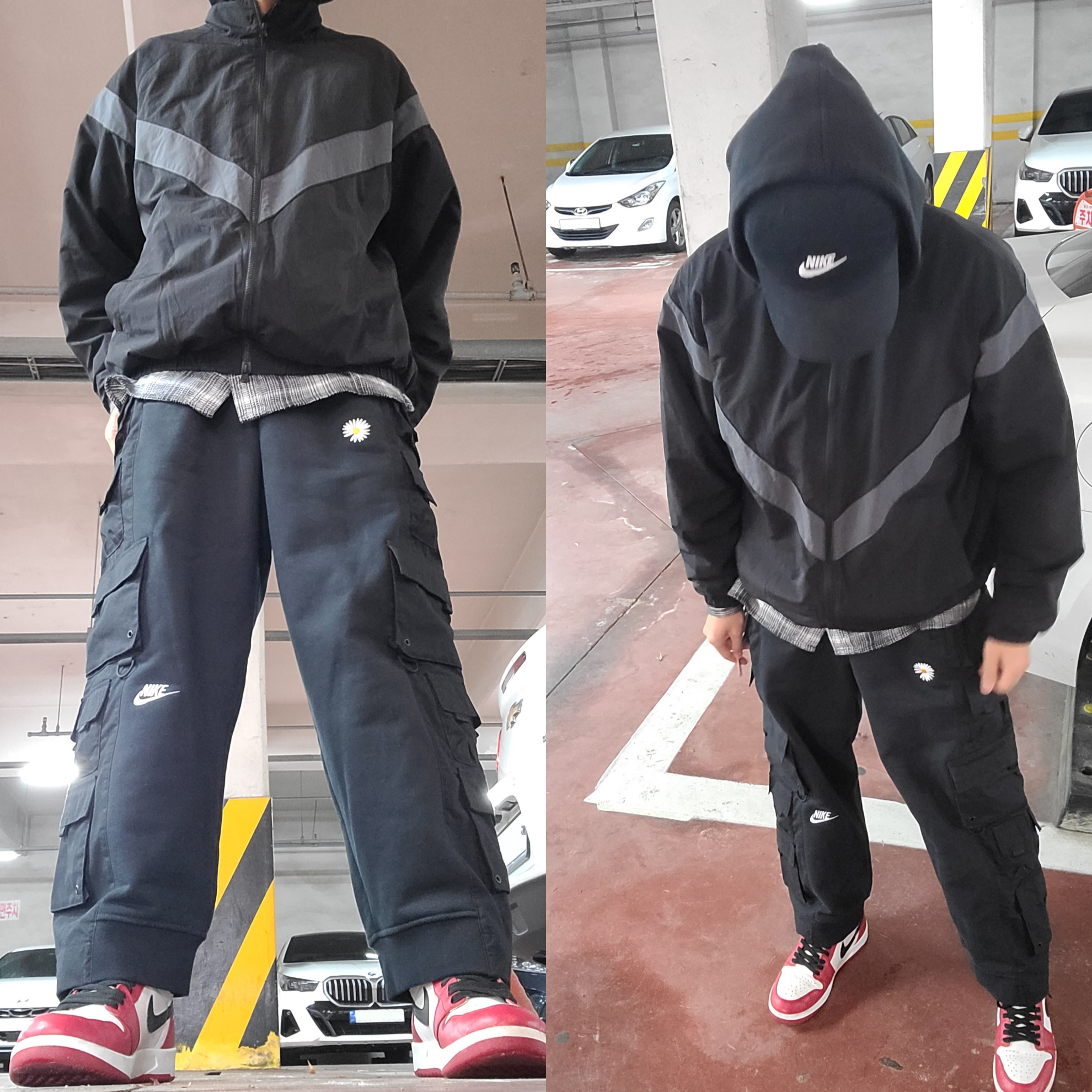 Nike x Peaceminusone Wide Pants Black (DR0096-010), Nike Club Unstructured Futura Washed Cap Black 착용 스타일