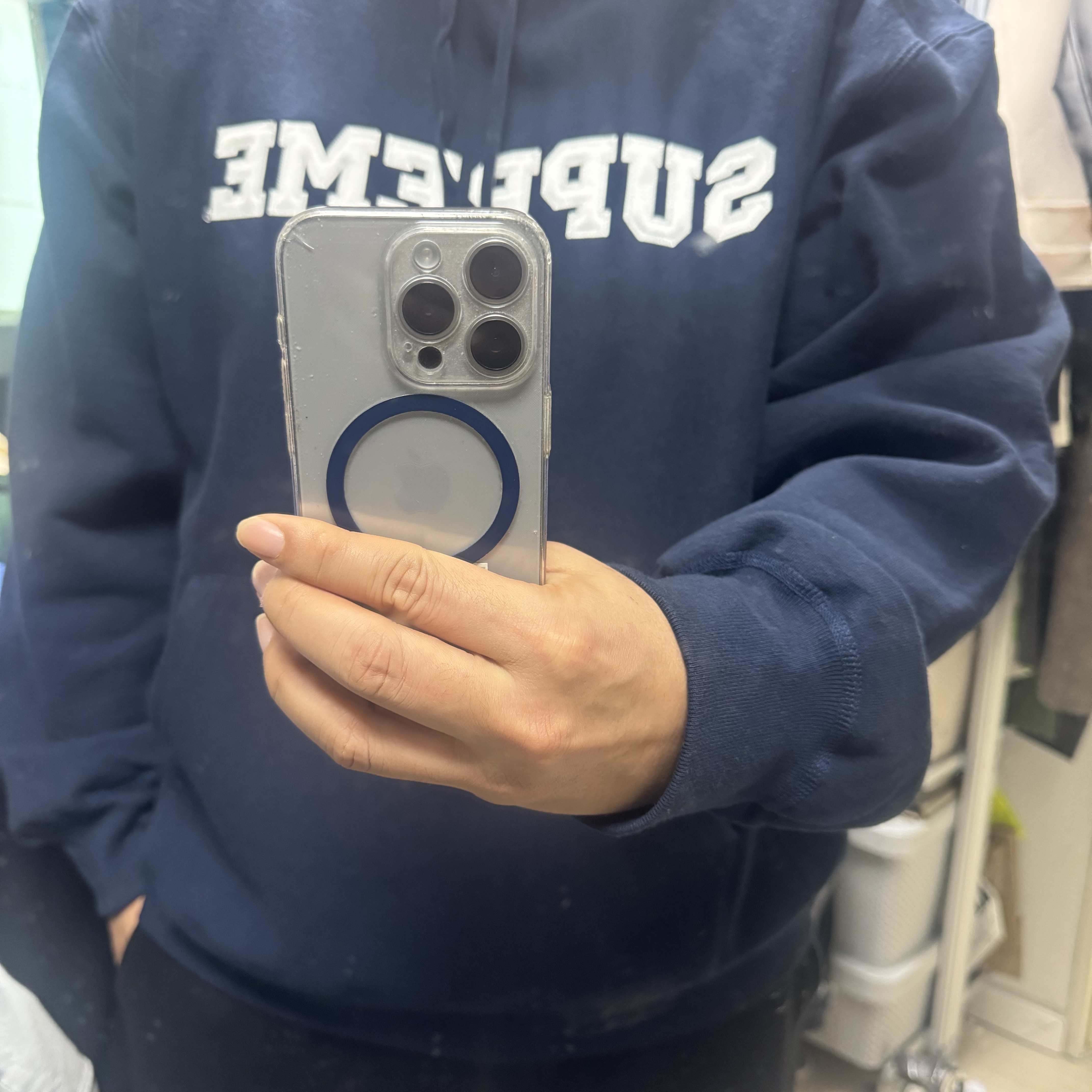 Supreme Collegiate Hooded Sweatshirt Navy - 24SS 착용 스타일