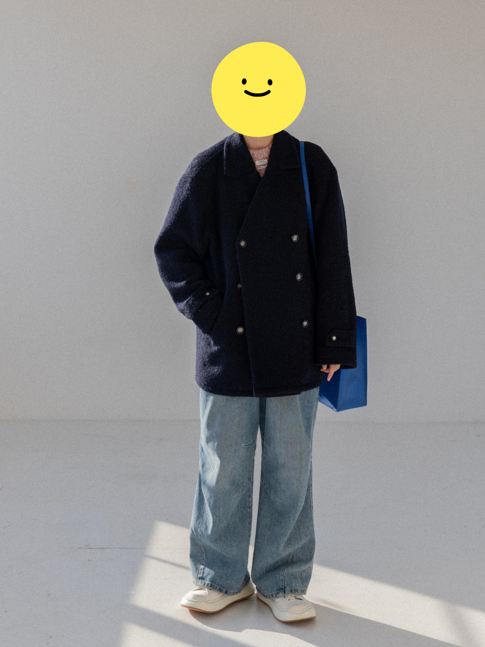 Ader Error Wide Shopper Bag Z-Blue, Ader Error Log; Canv White 착용 스타일 - 3