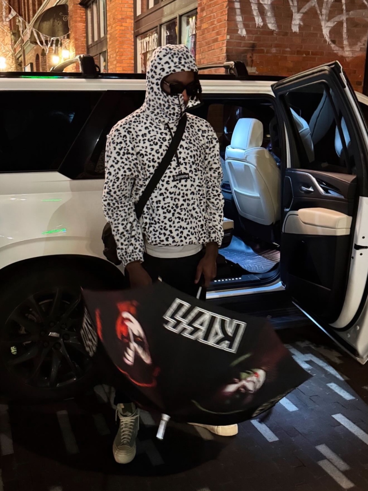 Supreme Polartec Facemask Half Zip Hooded Sweatshirt Leopard - 24FW 착용 스타일