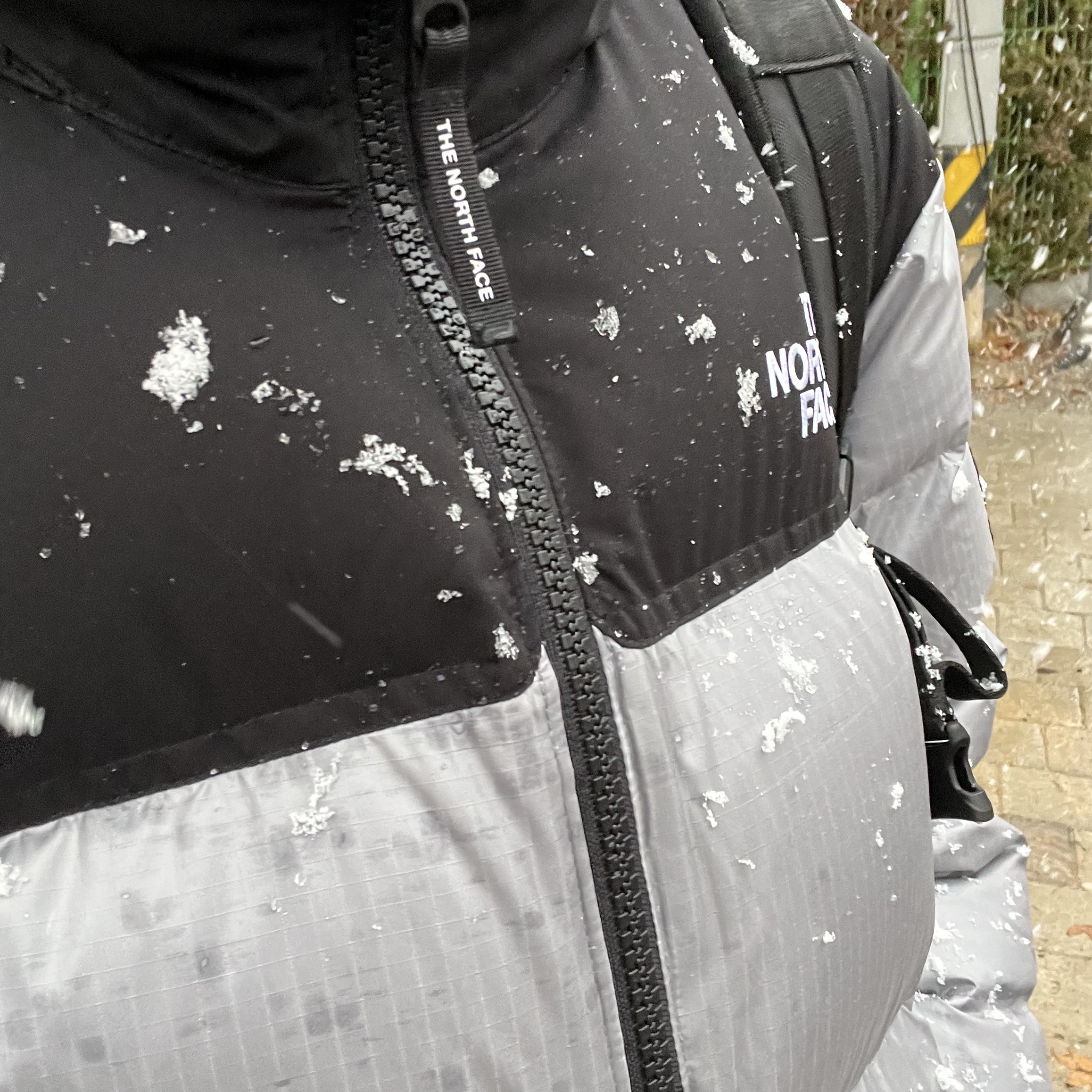 The North Face White Label Novelty Nuptse Down Jacket Heather Gray 착용 스타일 - 1