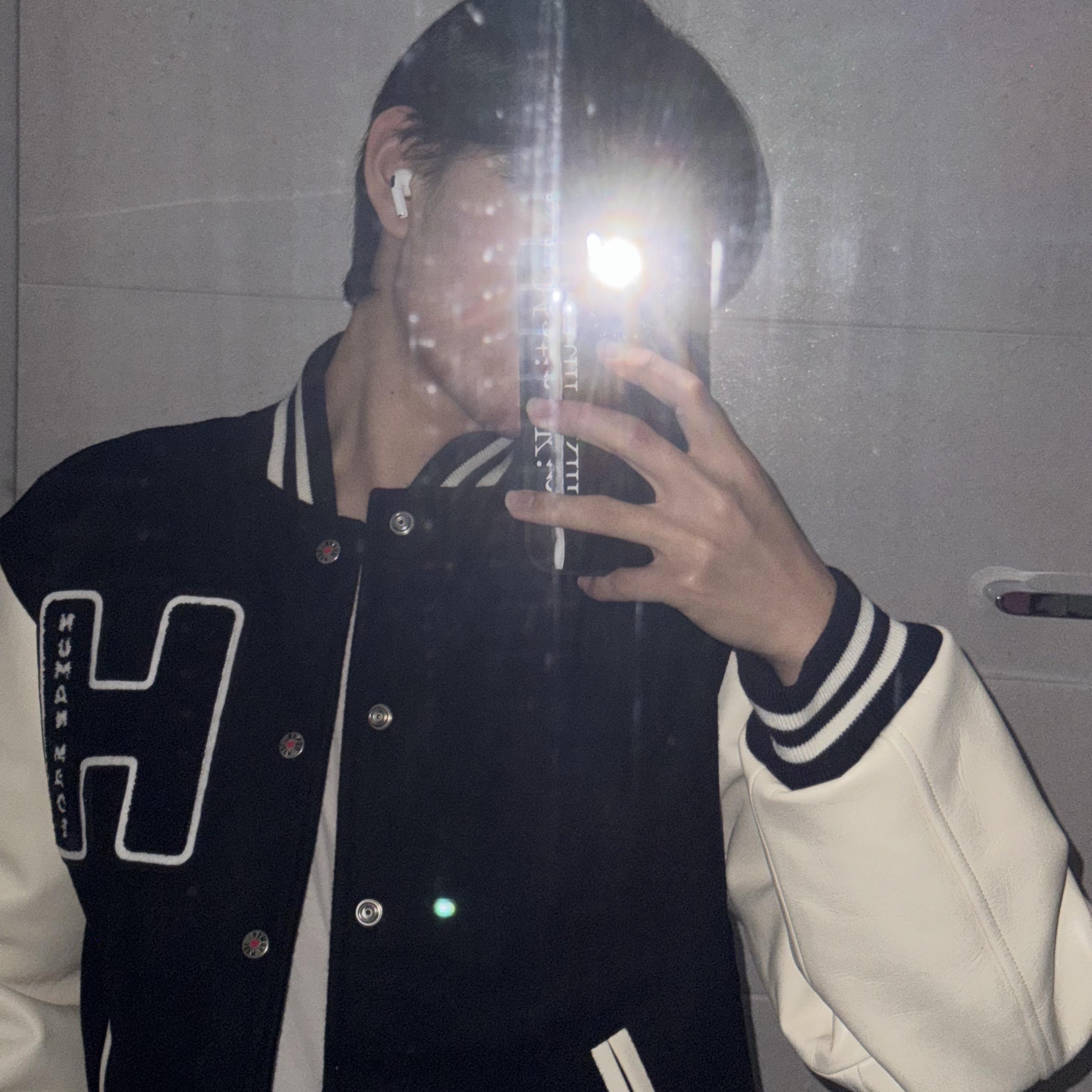 Human Made Graphic Varsity Jacket Black - Seoul Store Exclusive, Moncler Wool Beanie Black - 24FW 착용 스타일 - 2
