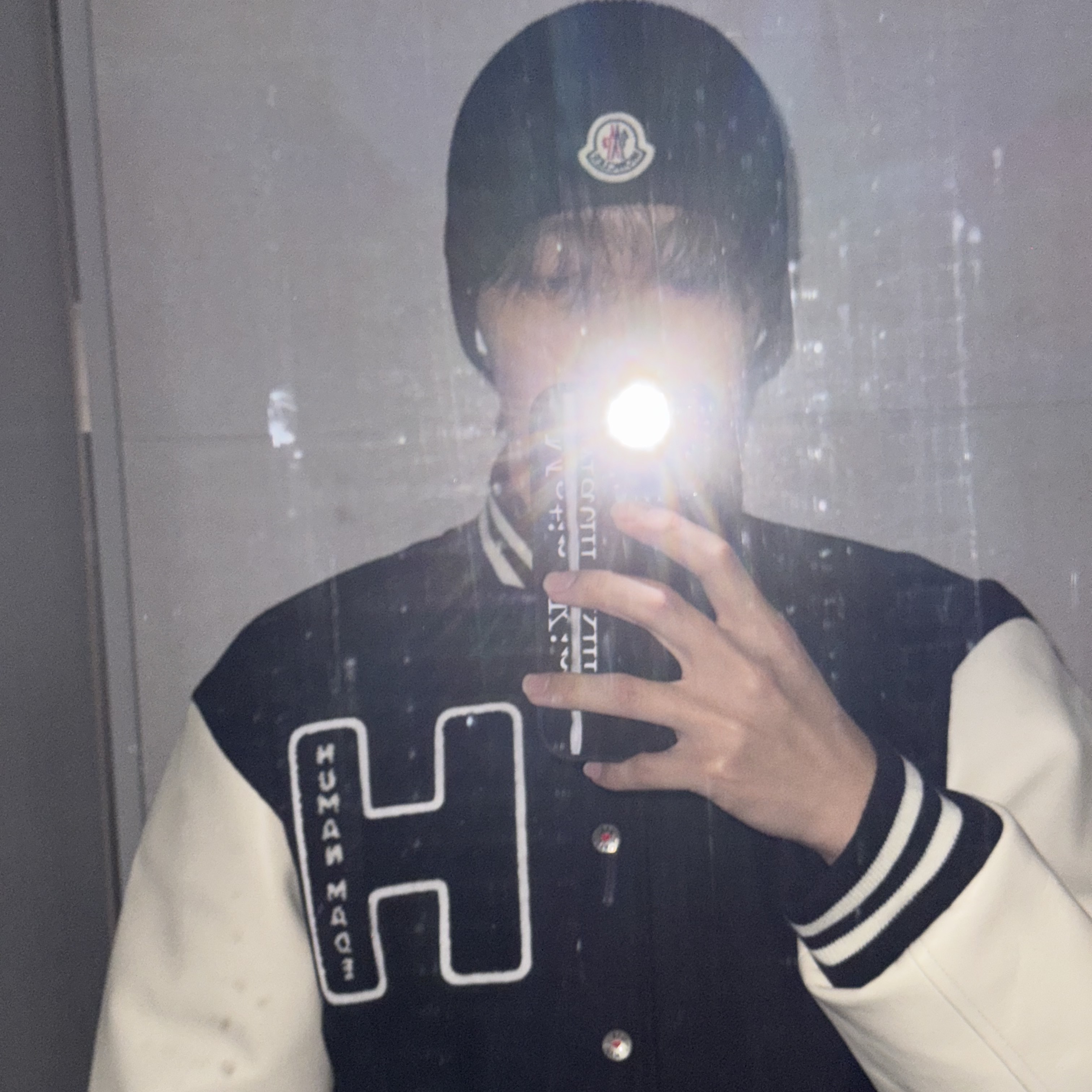 Human Made Graphic Varsity Jacket Black - Seoul Store Exclusive, Moncler Wool Beanie Black - 24FW 착용 스타일 - 1