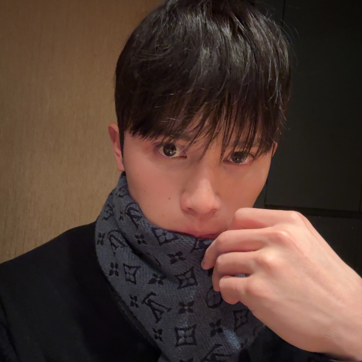 Moncler Padded Wool Cardigan Black - 24FW, Louis Vuitton Monogram Classic Muffler Navy Blue 착용 스타일 - 2