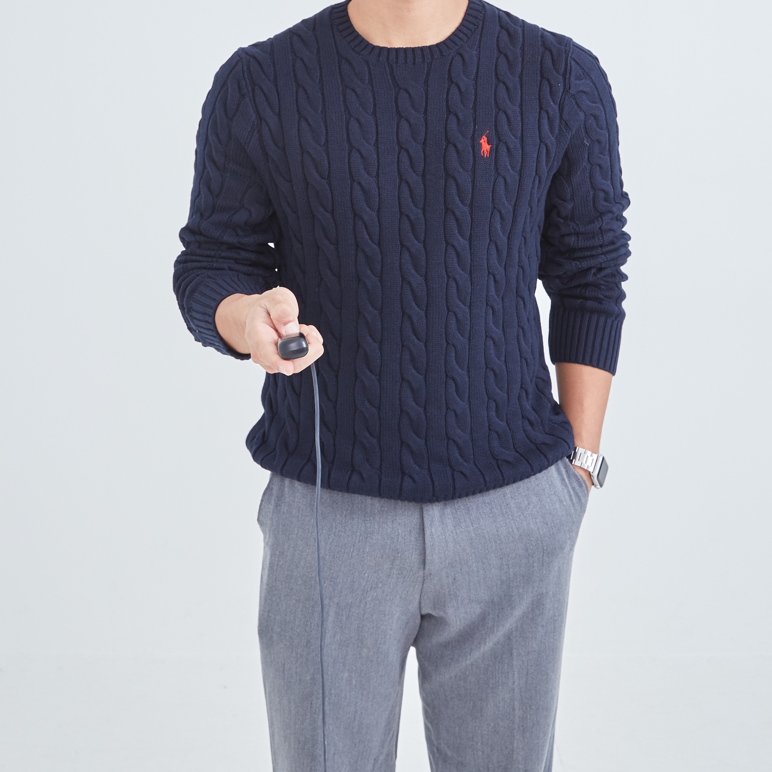 [30%적립] Polo Ralph Lauren Cable Knit Cotton Sweater Hunter Navy 착용 스타일