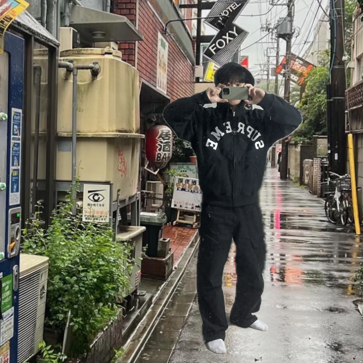 Supreme x Champion Zip Up Hooded Sweatshirt Black - 24SS 착용 스타일