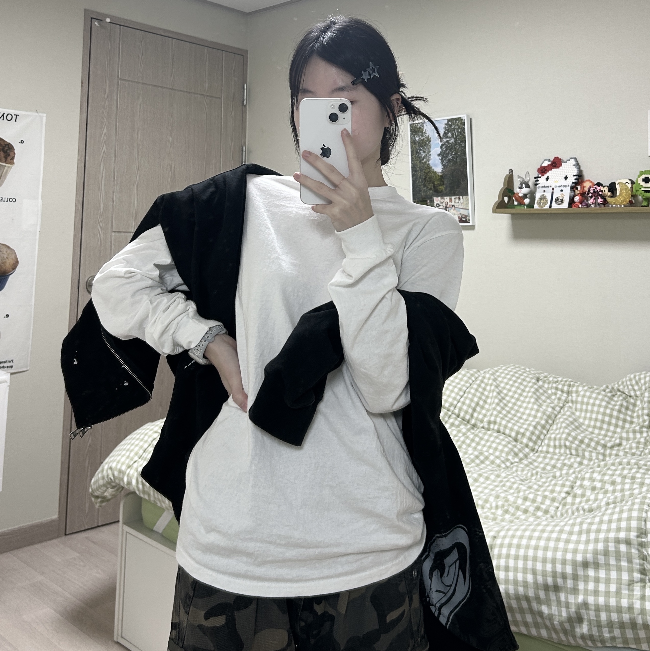 Gildan Heavy Ultra Cotton Long Sleeve T-Shirt White Black (2Pack) 착용 스타일 - 3