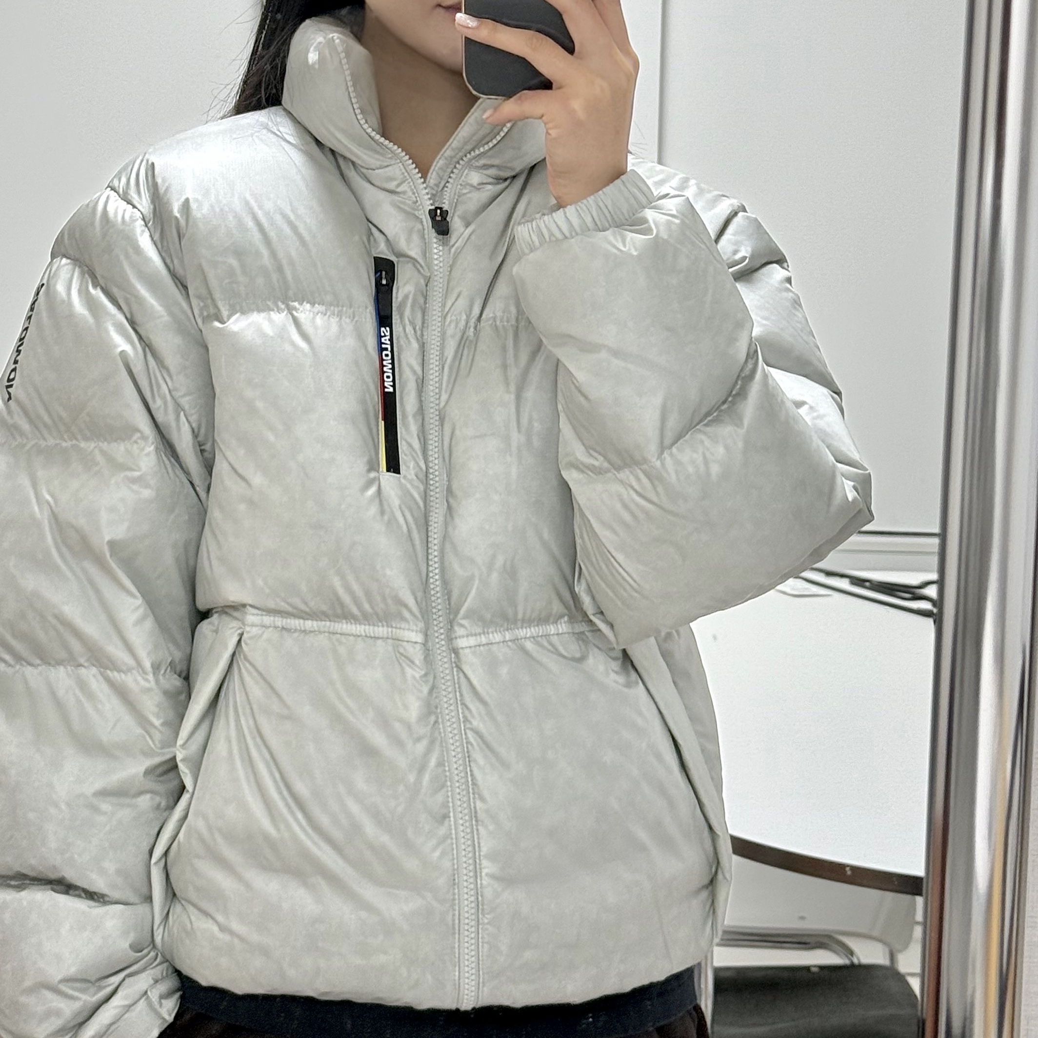Salomon Contour Down Jacket Light Grey, Salomon Contour Down Jacket Light Grey 착용 스타일 - 2