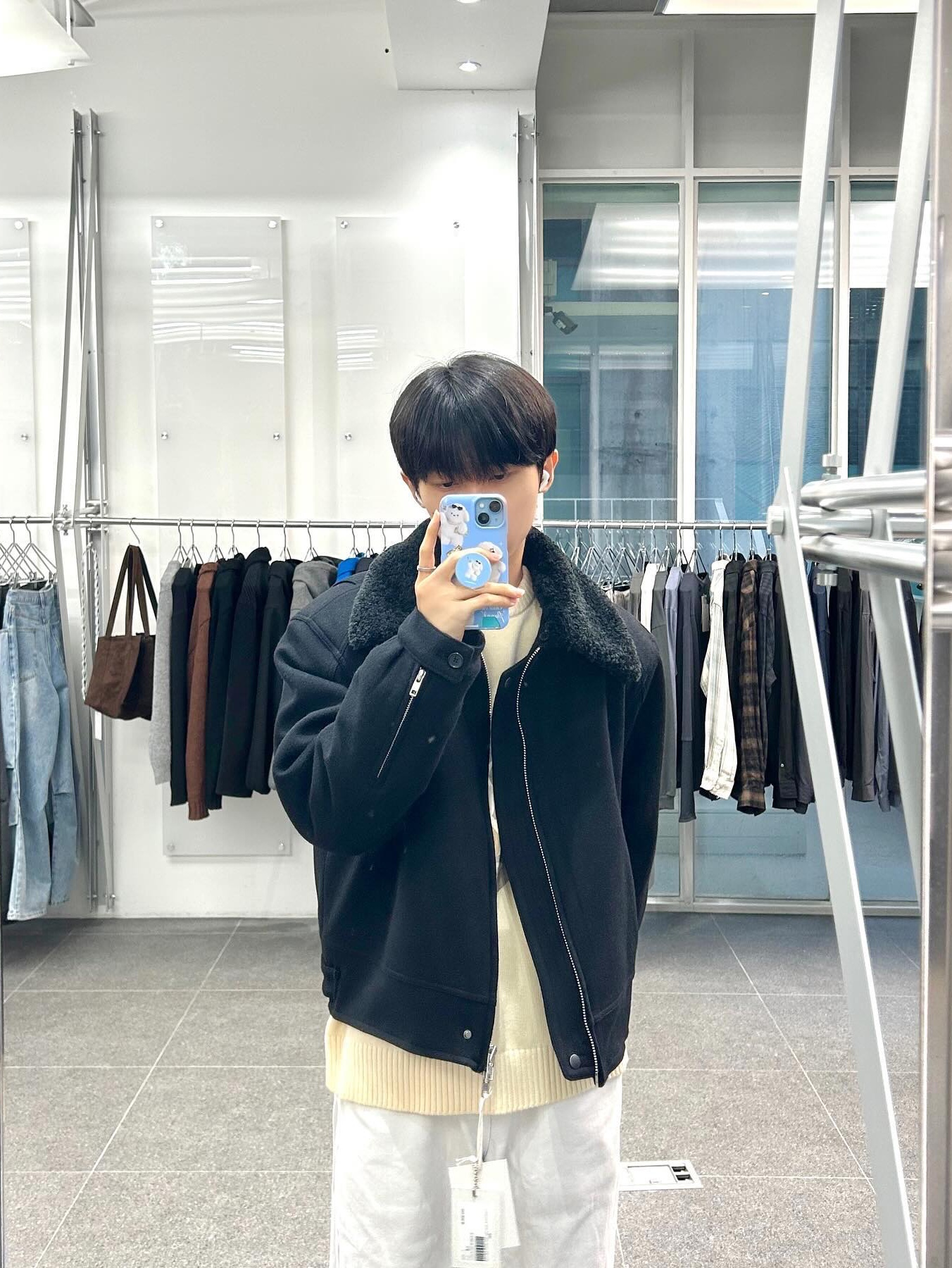 Haleine Detachable Collar Wool Crop Jacket Black (VJ412), Haleine Detachable Collar Wool Crop Jacket Navy (VJ413) 착용 스타일