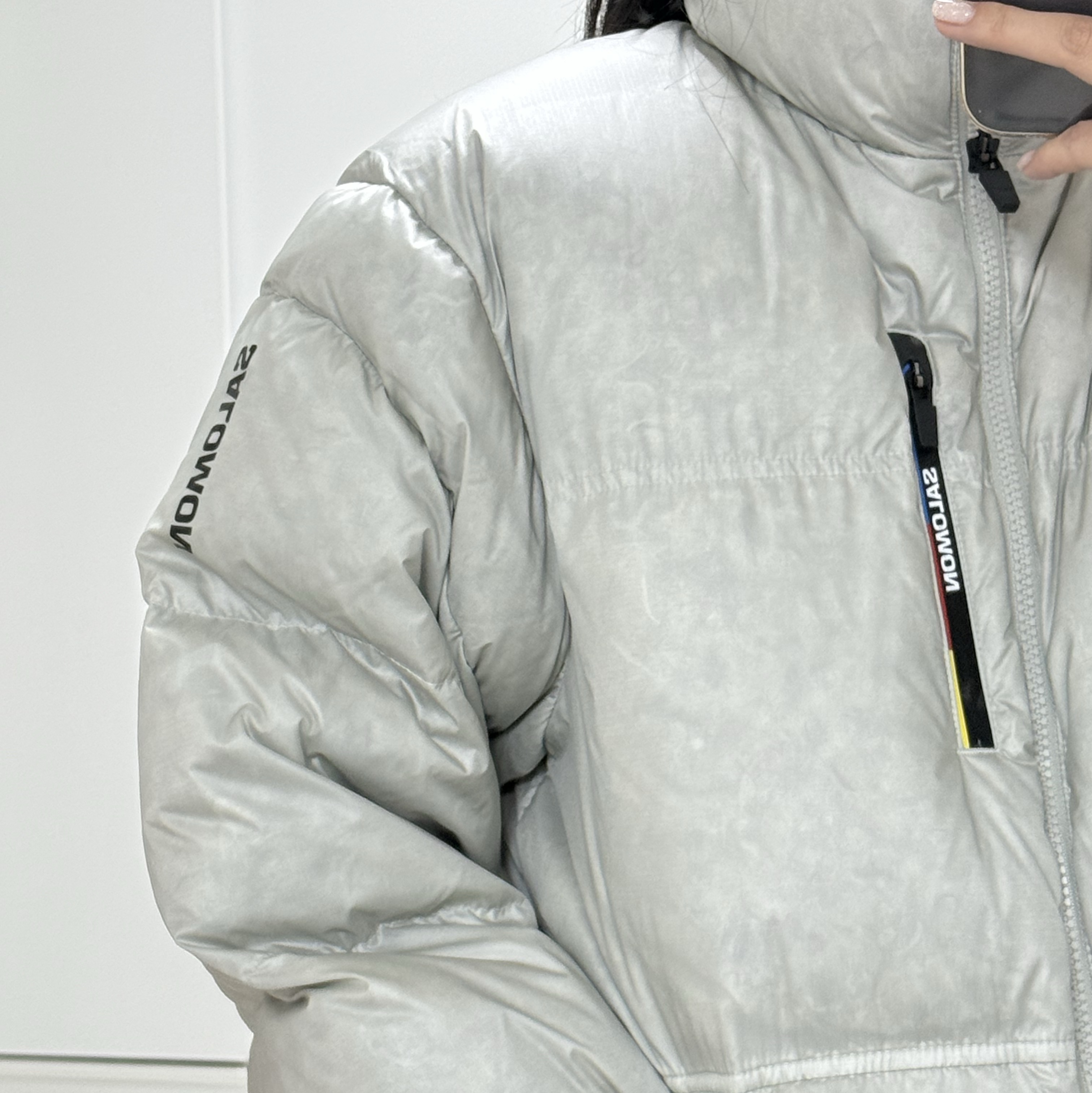 Salomon Contour Down Jacket Light Grey, Salomon Contour Down Jacket Light Grey 착용 스타일 - 1