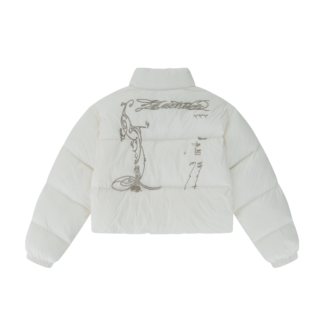 Kashiko★韓国★人気★Embroidered Crop Padding 2色 A'GEM/9 × .kom『WOOALONG/ウアロン』Signature lace-up crop
