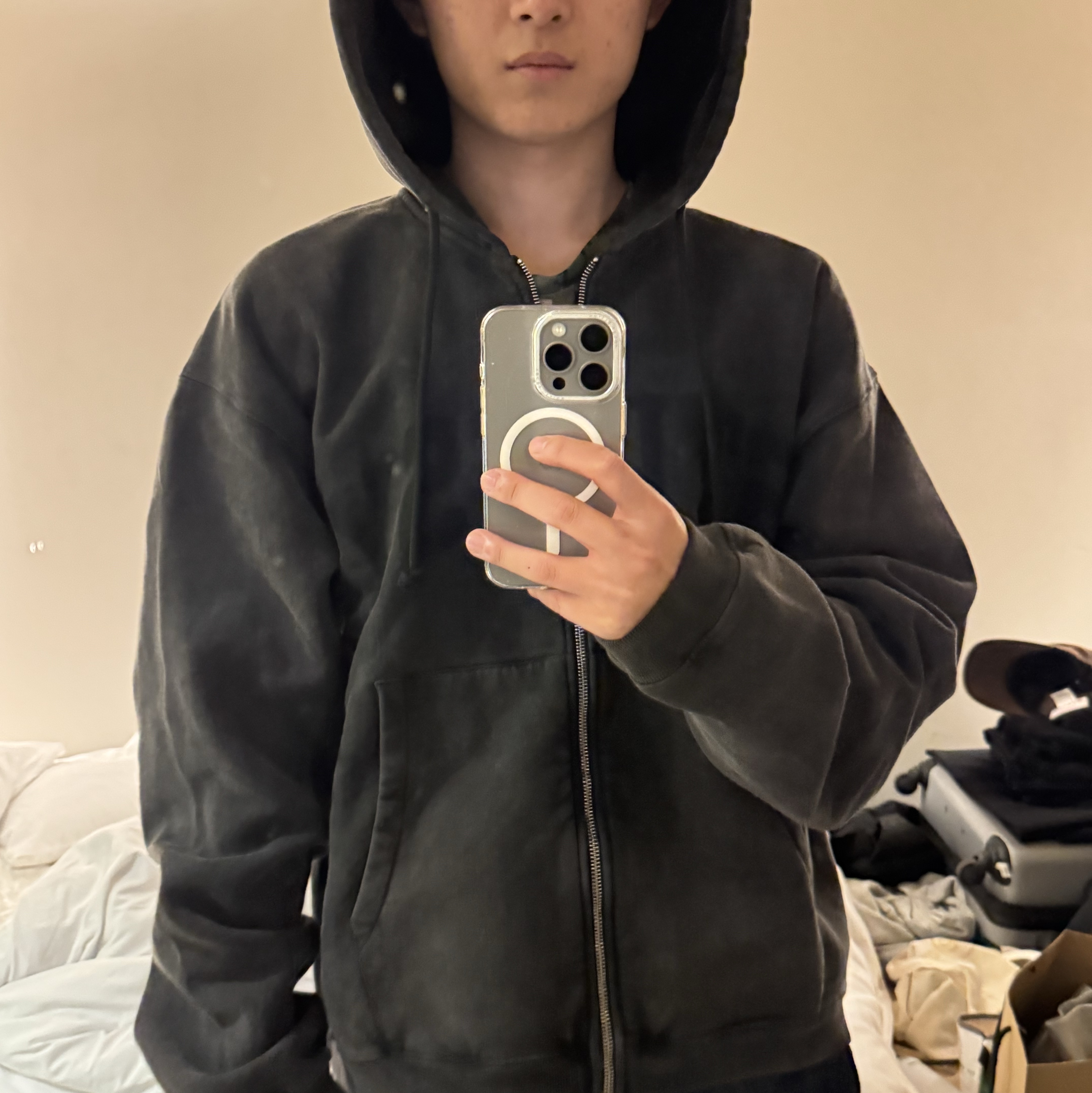 Stussy Faded Graphic Zip Hoodie Washed Black 착용 스타일 - 1