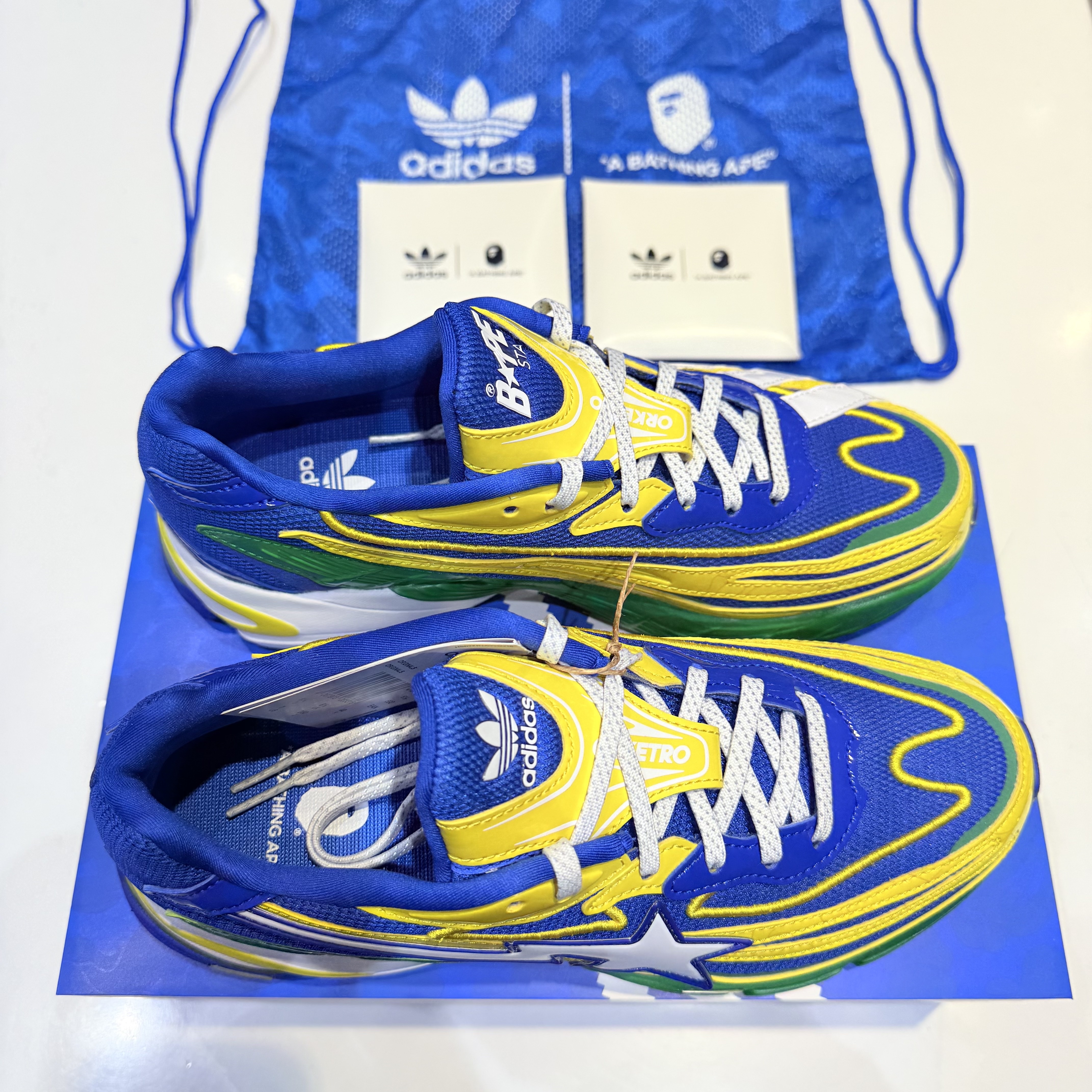 Adidas x BAPE Orketro Green Power Blue 착용 스타일 - 4