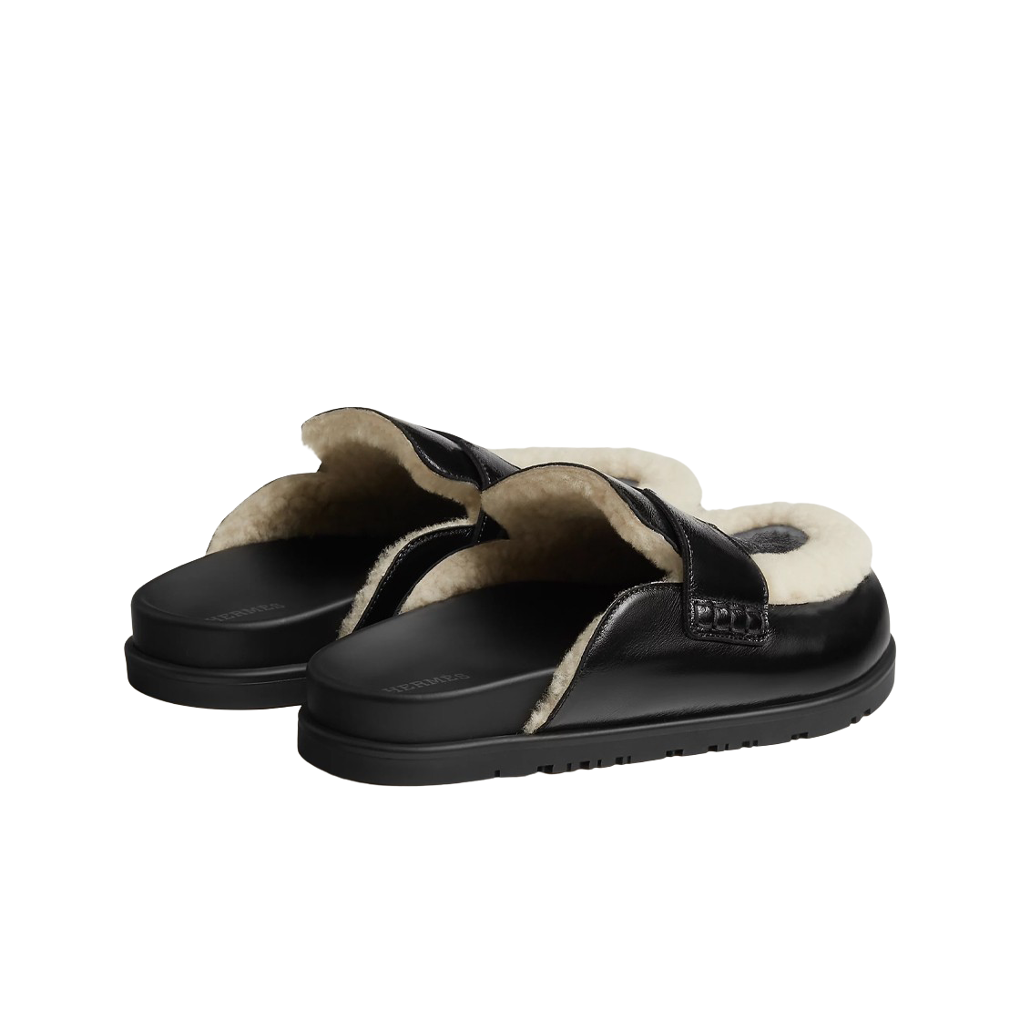 (W) 에르메스 고 뮬 글레이즈드 나파 셔링 & 누아 에크류((W) Hermes Go Mule Glazed Nappa Shearling & Noir Ecru) - 3