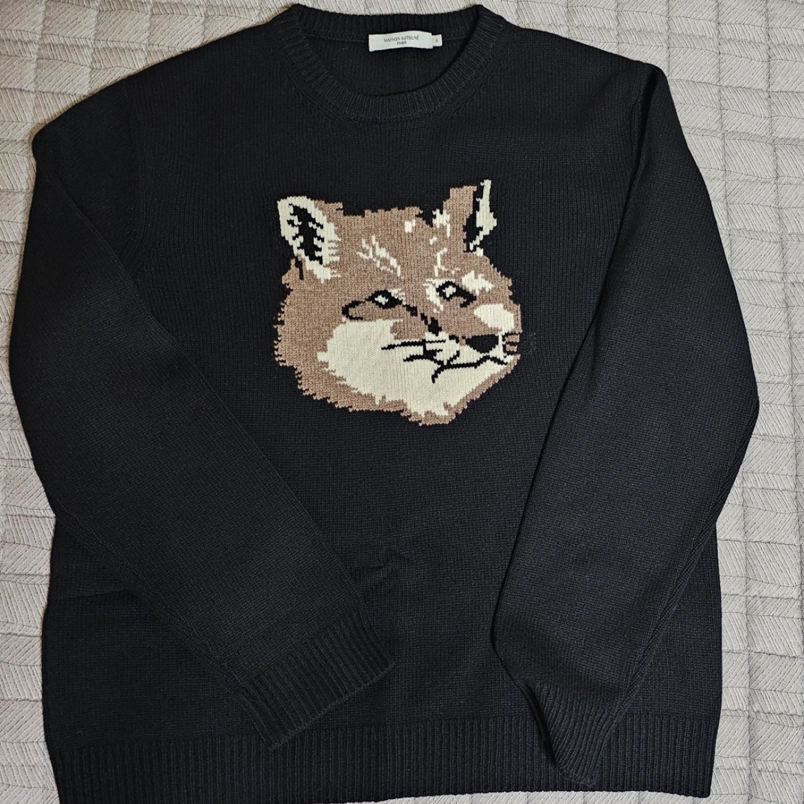 Maison Kitsune Big Fox Head Pullover Knit Black 착용 스타일