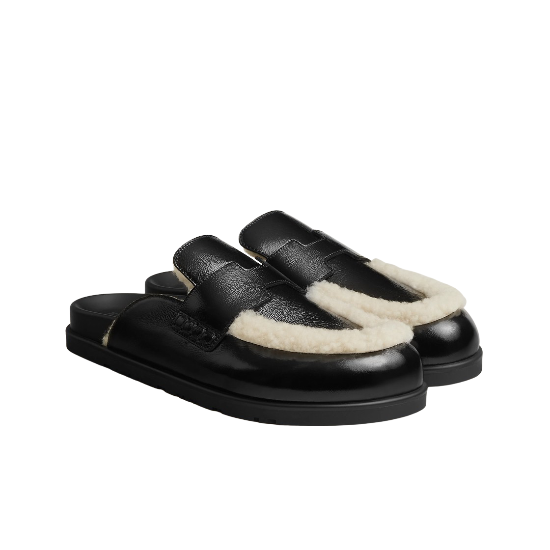 (W) 에르메스 고 뮬 글레이즈드 나파 셔링 & 누아 에크류((W) Hermes Go Mule Glazed Nappa Shearling & Noir Ecru) - 2