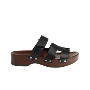 (W) Hermes Kos Clog Calfskin & Palladium Noir