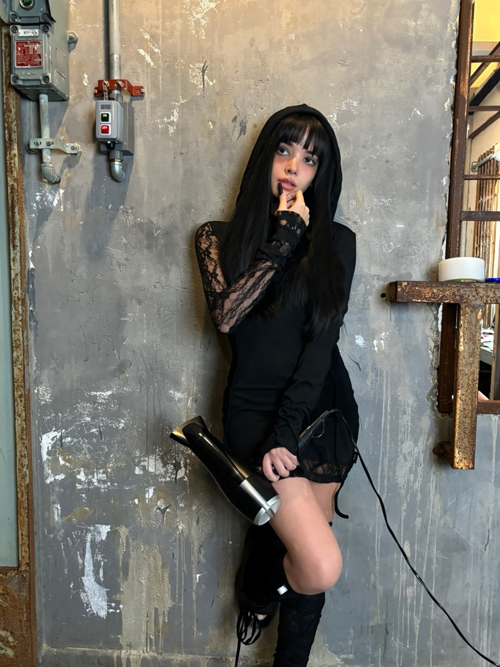 비엔프롬 프롬 레이스 후드 원피스 블랙 | BNFROM | KREAM