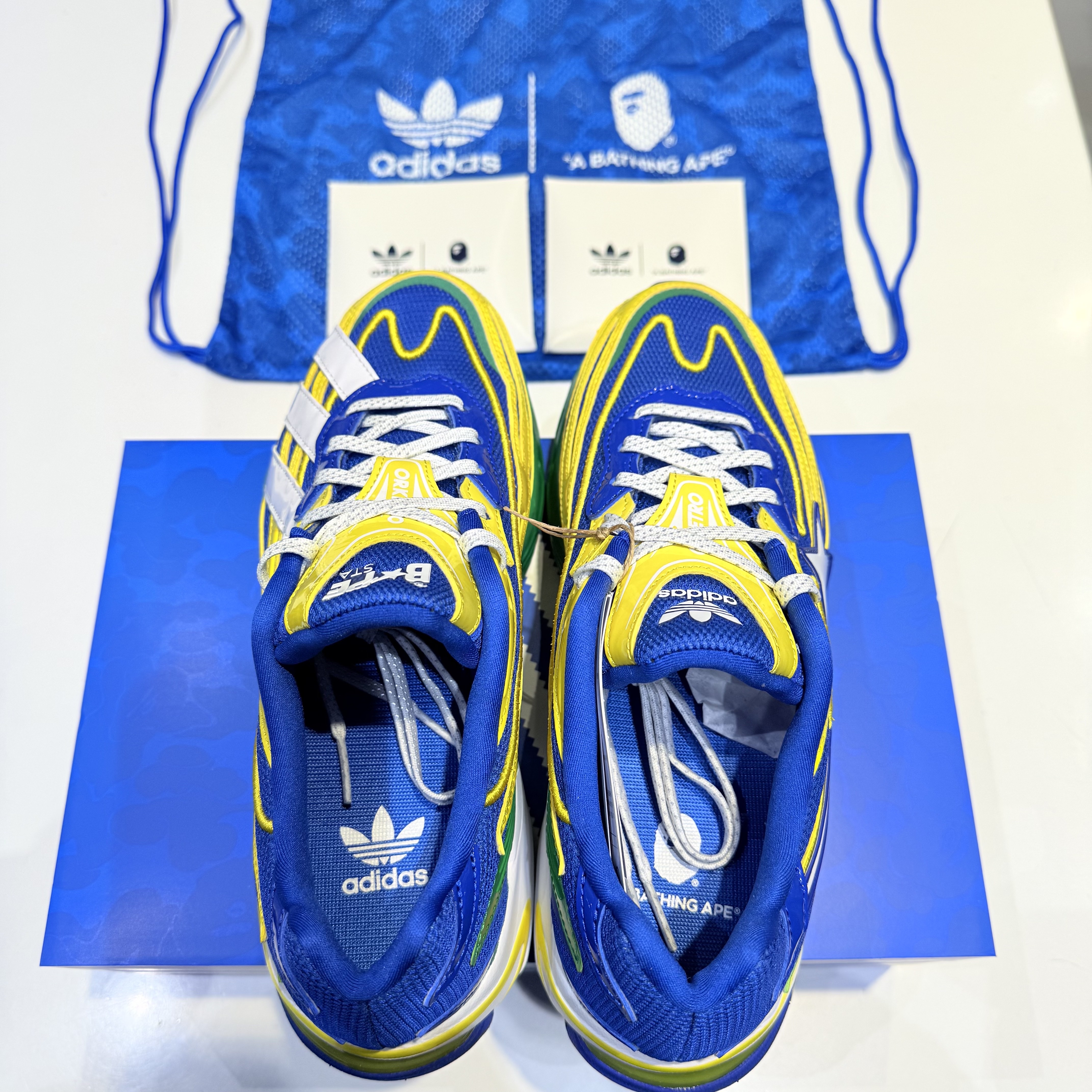 Adidas x BAPE Orketro Green Power Blue 착용 스타일 - 3