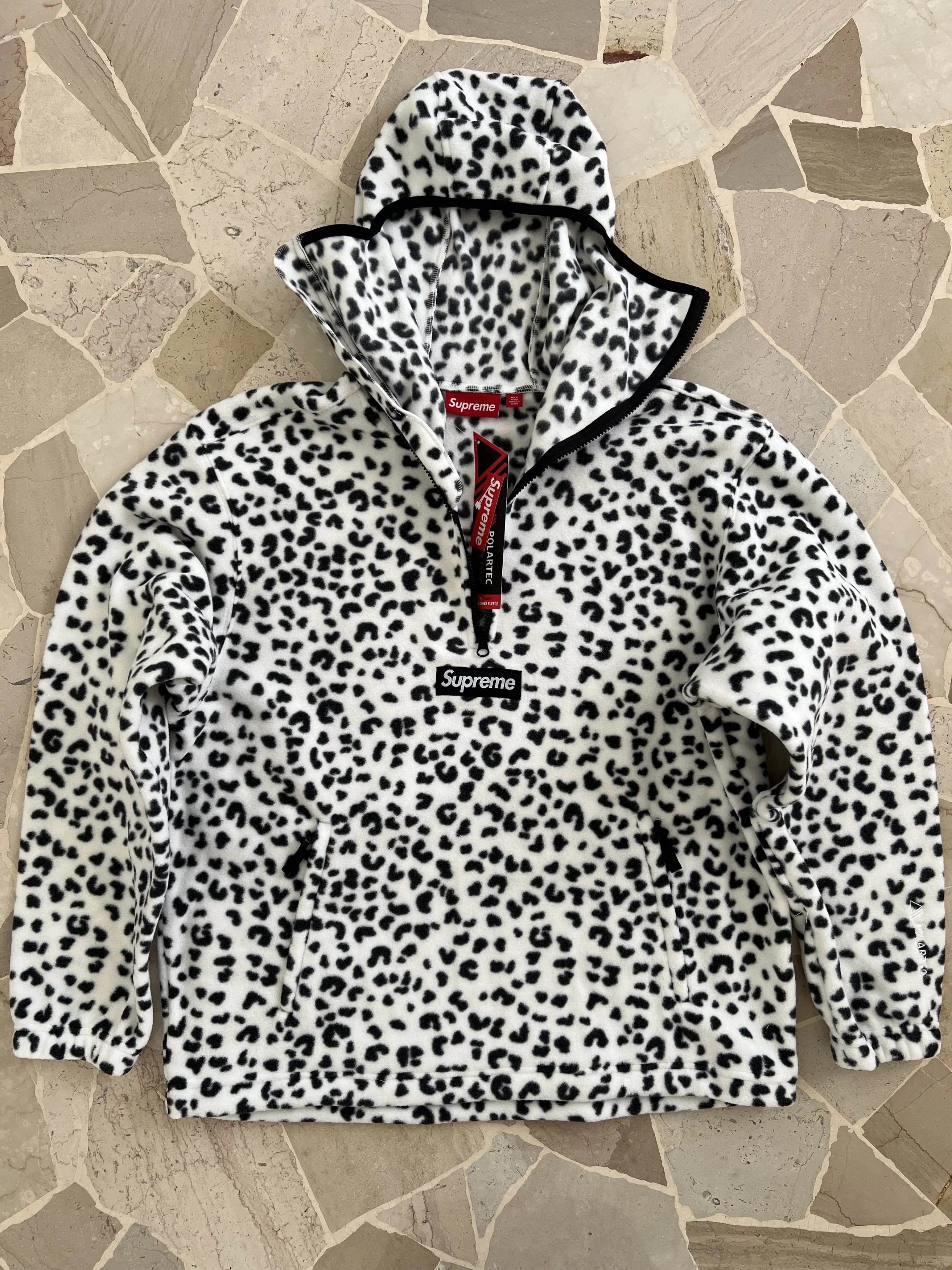 Supreme Polartec Facemask Half Zip Hooded Sweatshirt Leopard - 24FW 착용 스타일
