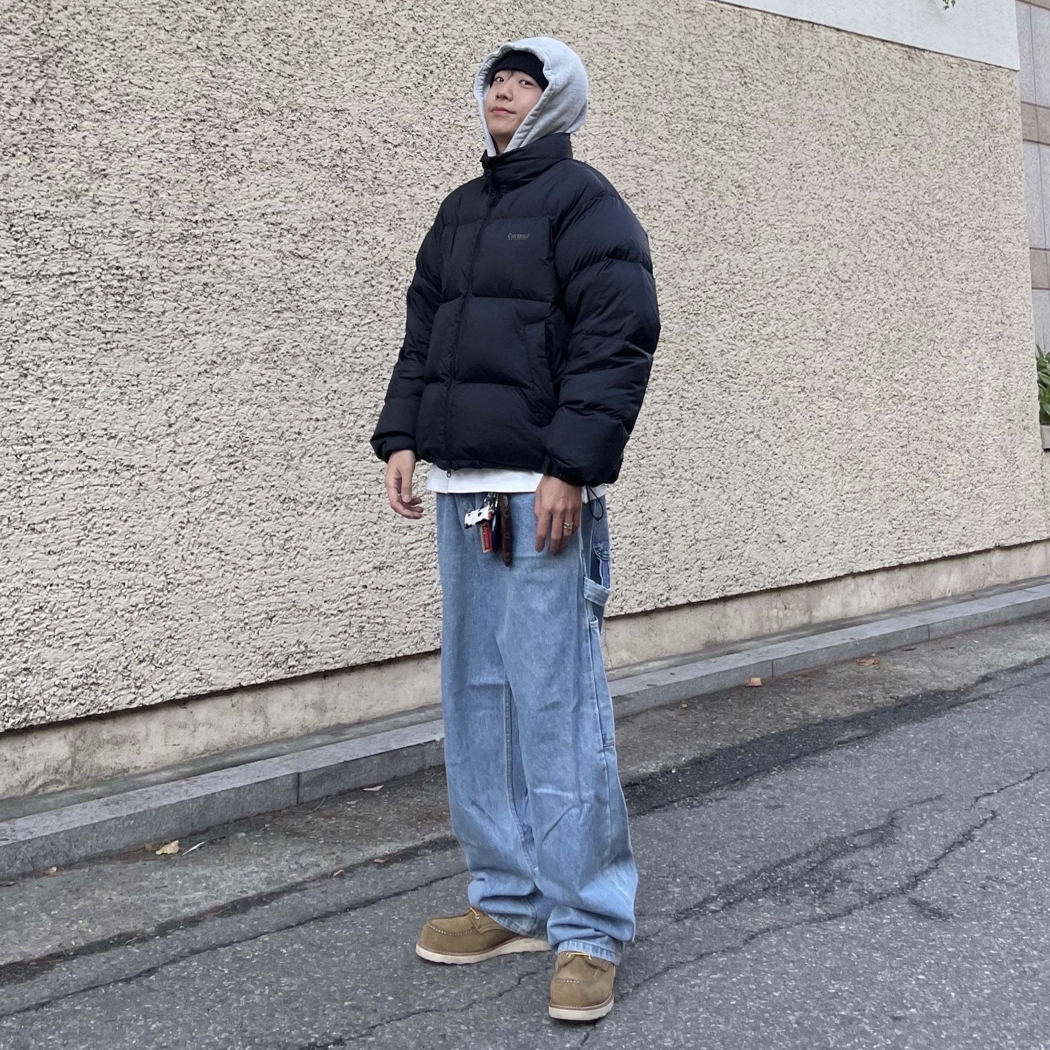 Covernat Civic Origin Short Puffer Black 착용 스타일 - 1