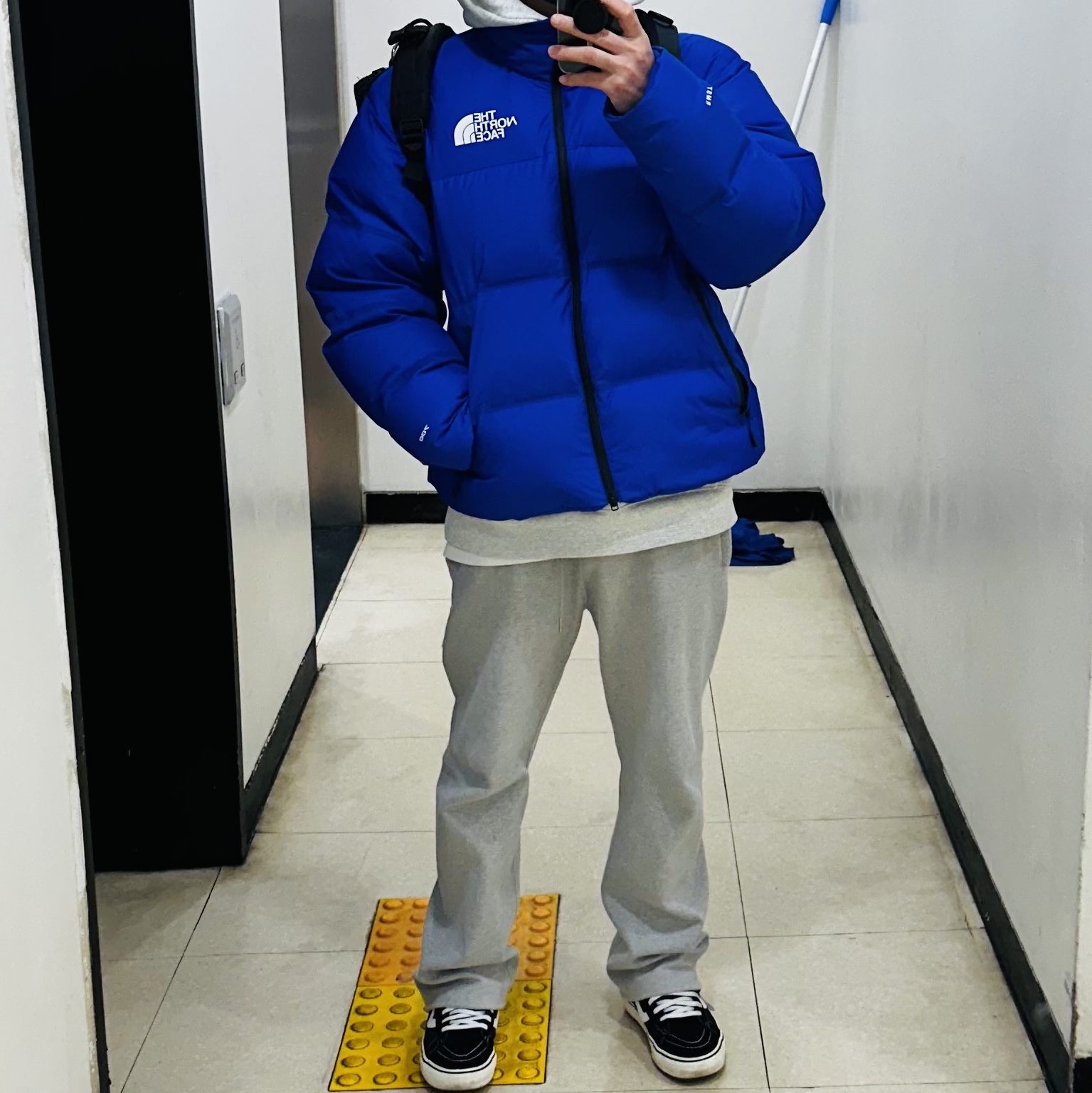 The North Face RMST Nuptse Jacket Lapis Blue 착용 스타일