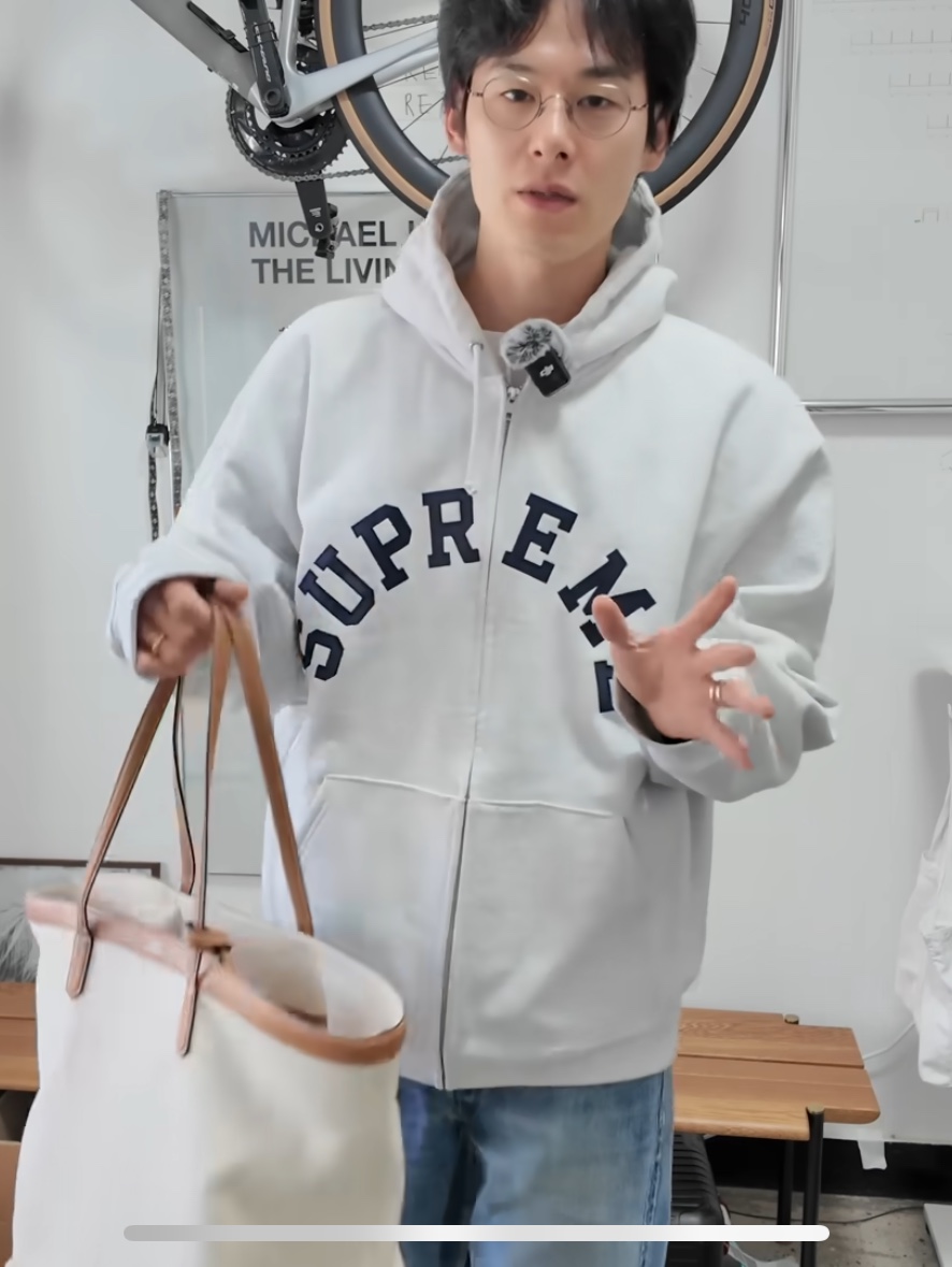 Supreme x Champion Zip Up Hooded Sweatshirt Ash Grey - 24SS 착용 스타일