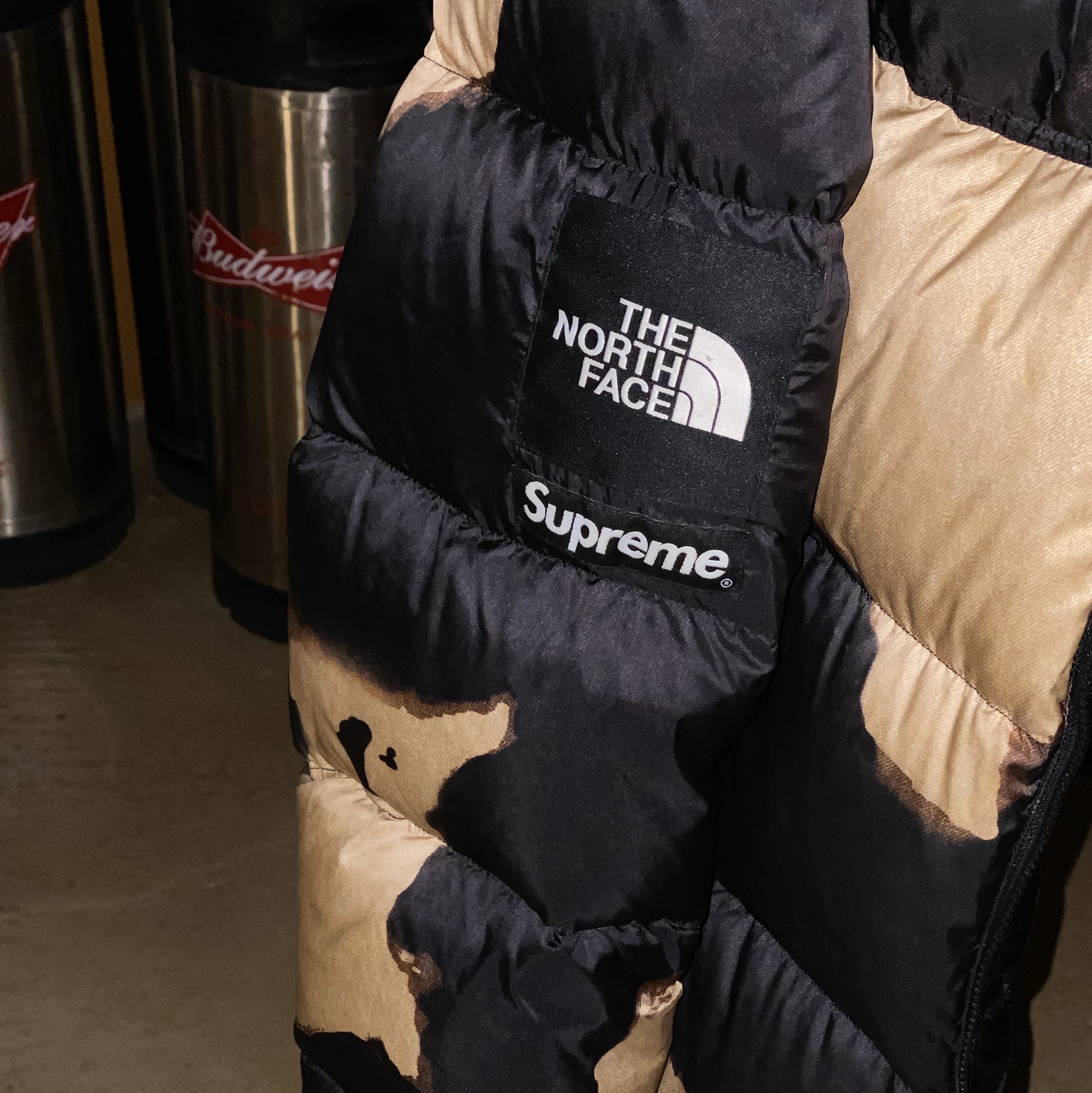 Supreme x The North Face Bleached Denim Print Nuptse Jacket Black - 21FW 착용 스타일