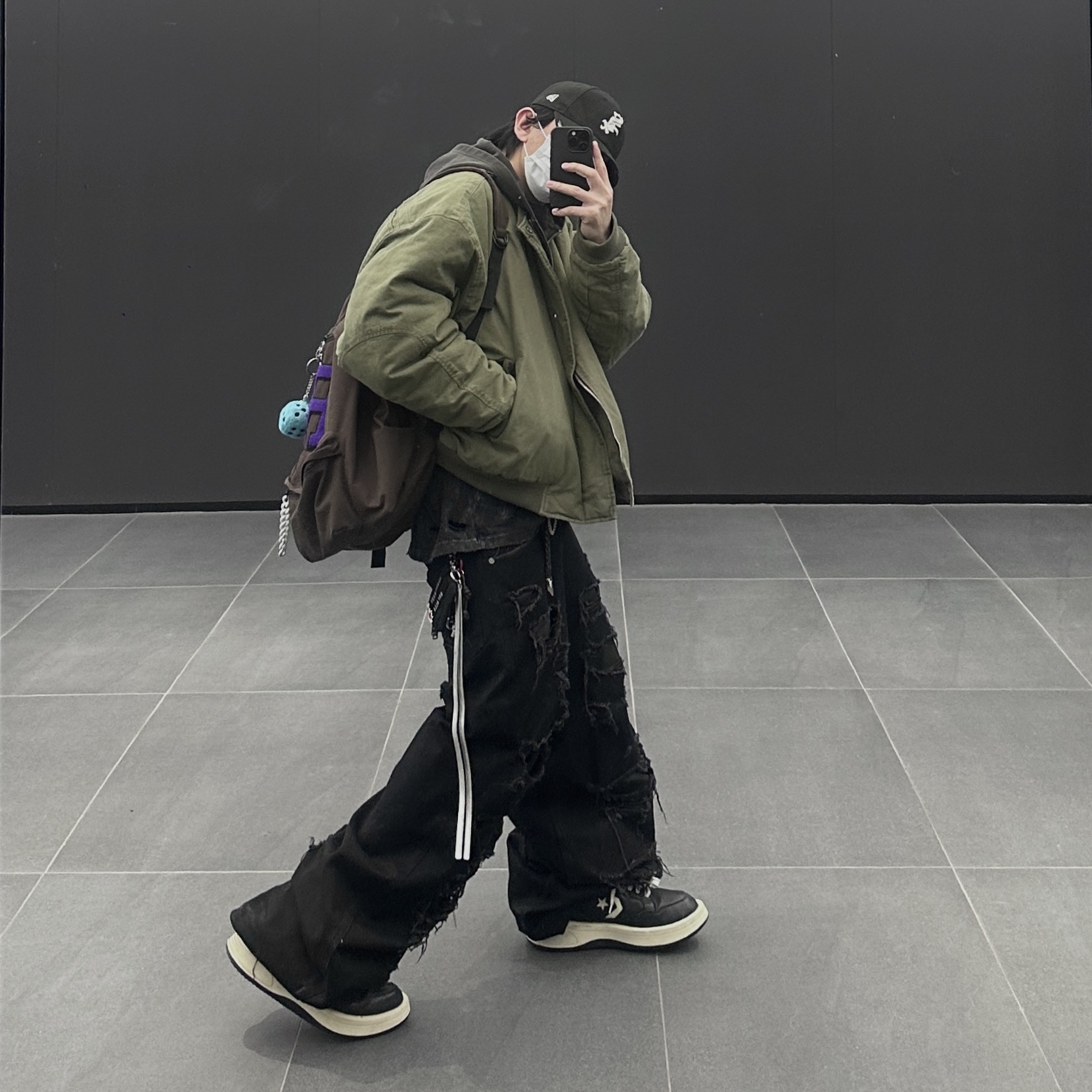 Converse x Drkshdw Turbowpn Black Cream, Nonnod Sulfur Dye Serge Bomber Jacket Vintage Khaki 착용 스타일 - 2