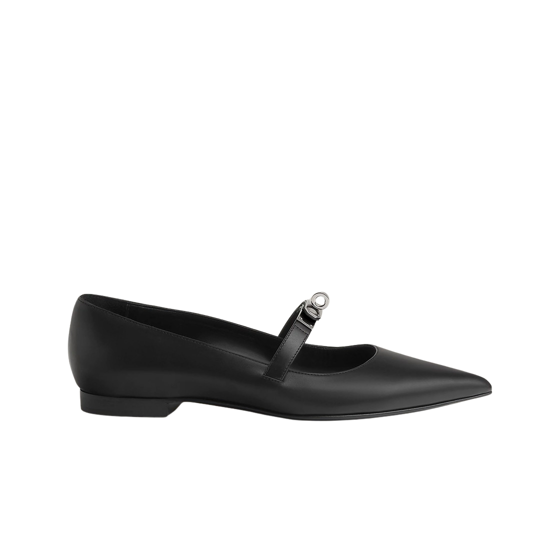 H251002Z02 (W) Hermes Kelly Ballet Flat Calfskin & Palladium Noir
