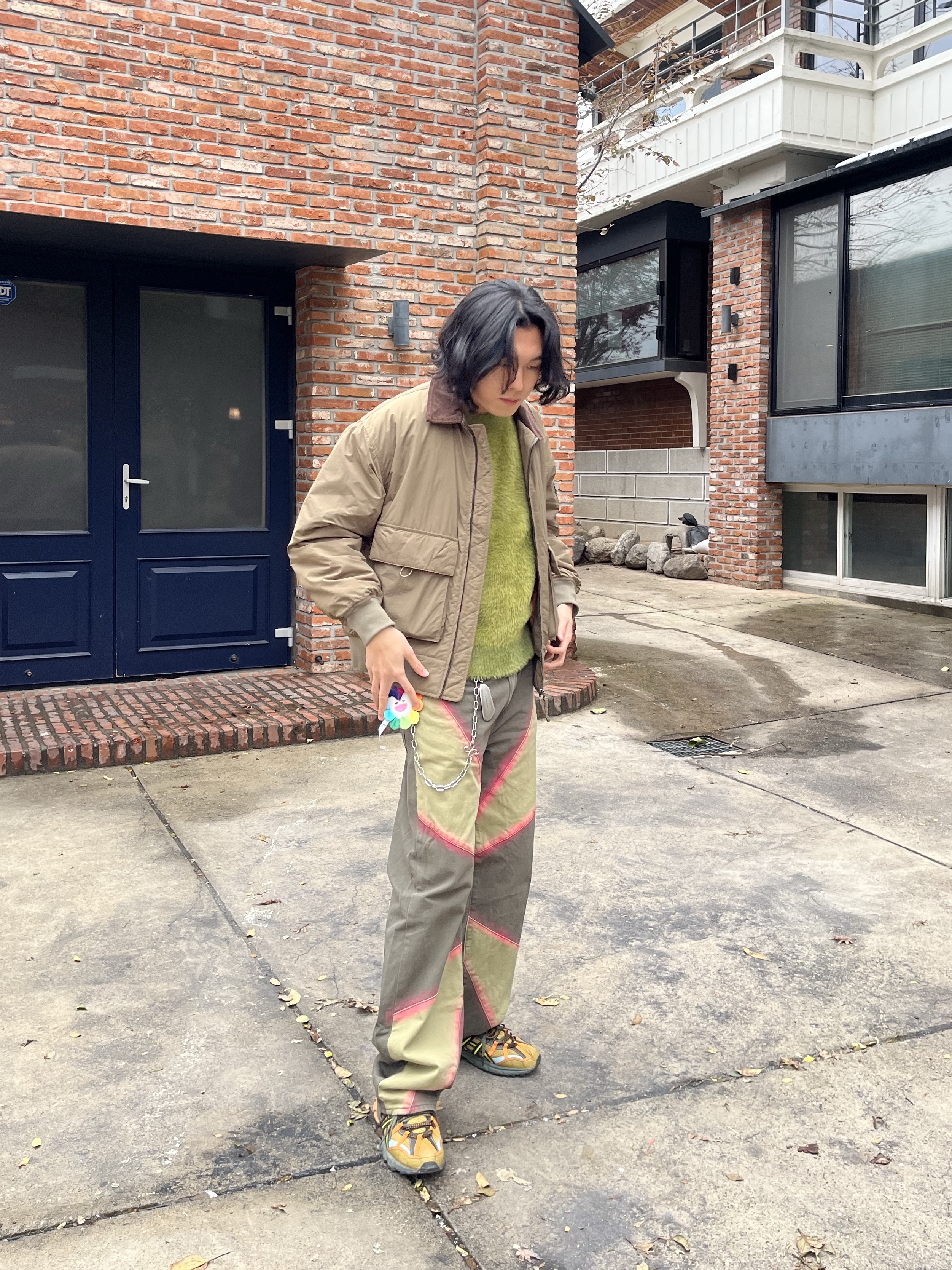 Asics x Andersson Bell Gel-Sonoma 15-50 Olive Oil Dark Brown, Ader Error Standic Shoehorn Keyring Silver 착용 스타일 - 1