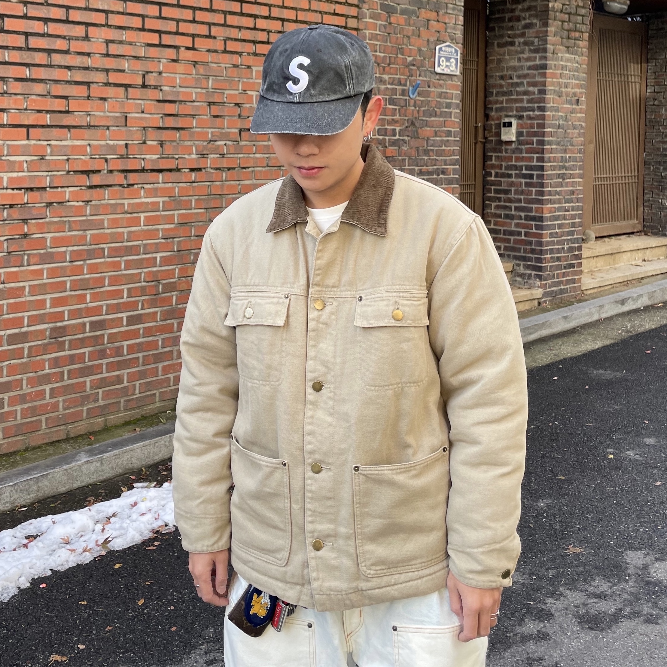 Supreme Pigment Canvas S Logo 6-Panel Black - 23SS 착용 스타일 - 3