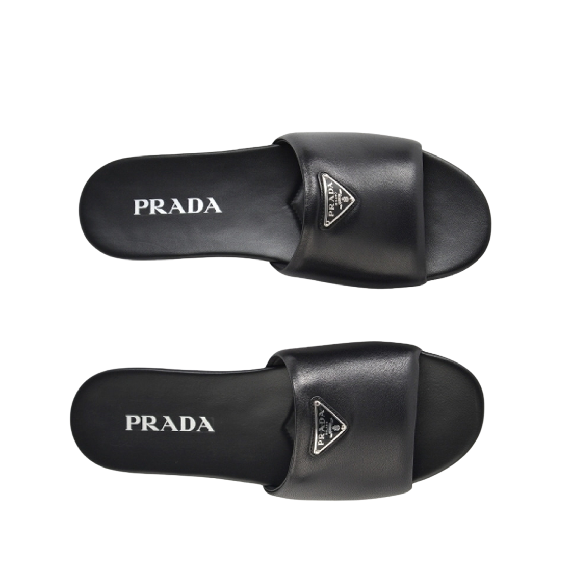 (W) 프라다 메탈 로고 플라크 레더 슬리퍼 블랙((W) Prada Metal Logo Plaque Leather Slippers Black) - 2