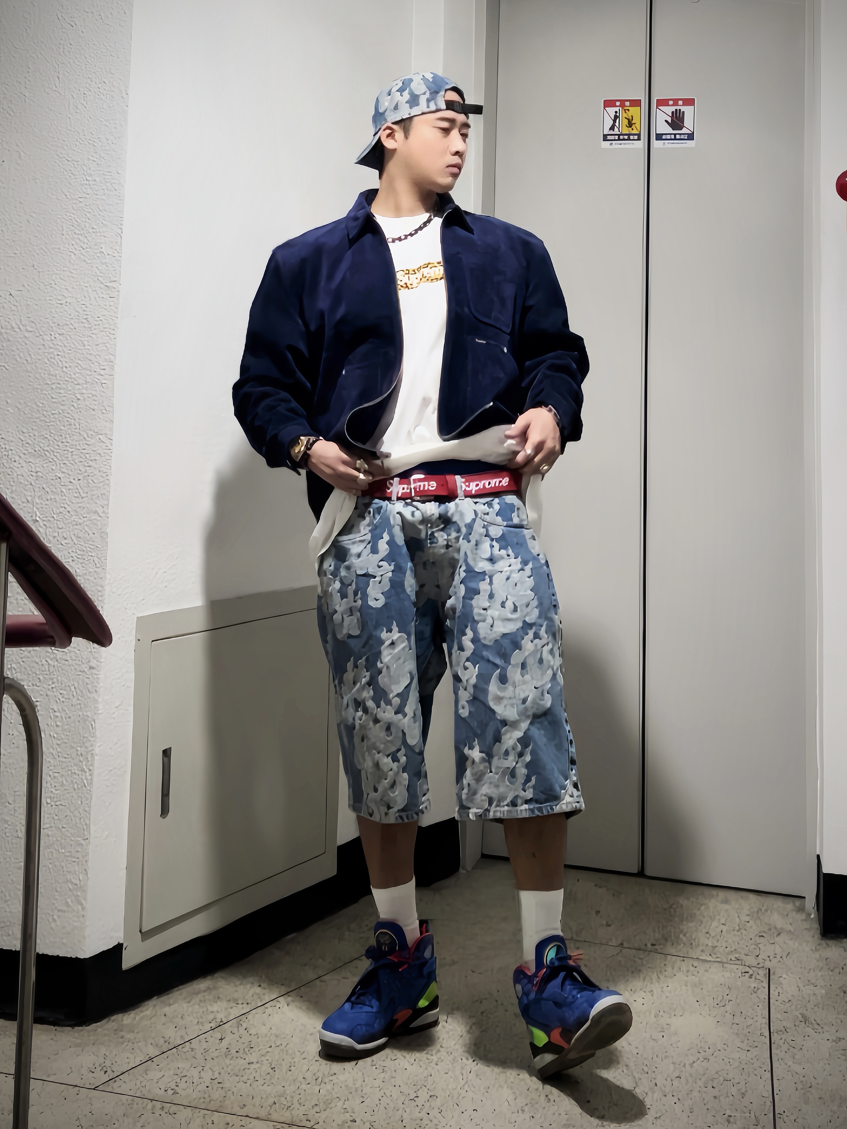 Tory Burch Print String Bikini Bottom Leopard Brown, Supreme Flames Jacquard Denim Camp Cap Washed Indigo - 23SS 착용 스타일 - 4