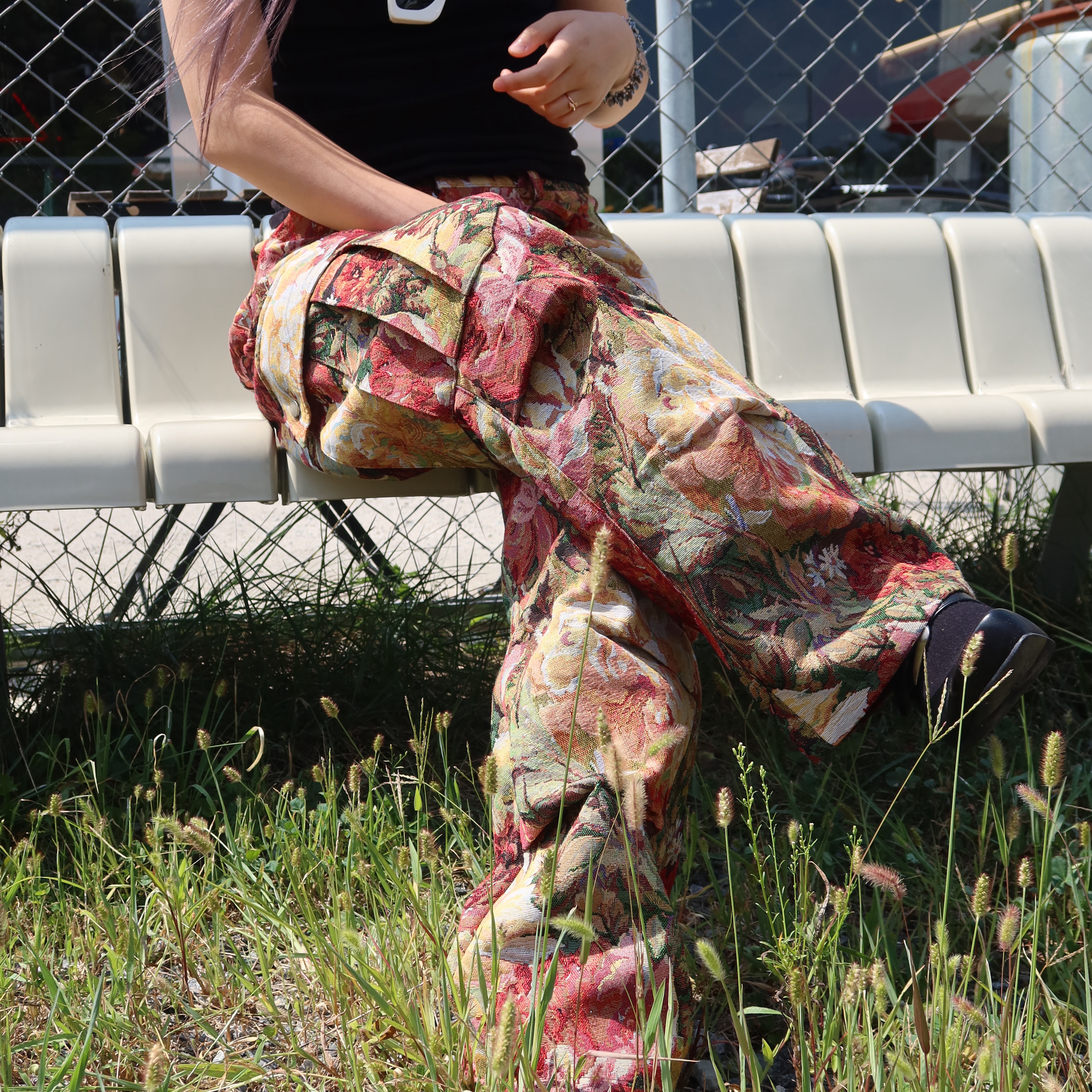 Hono Report Jacquard Cargo Pants Red Garden 착용 스타일 - 4