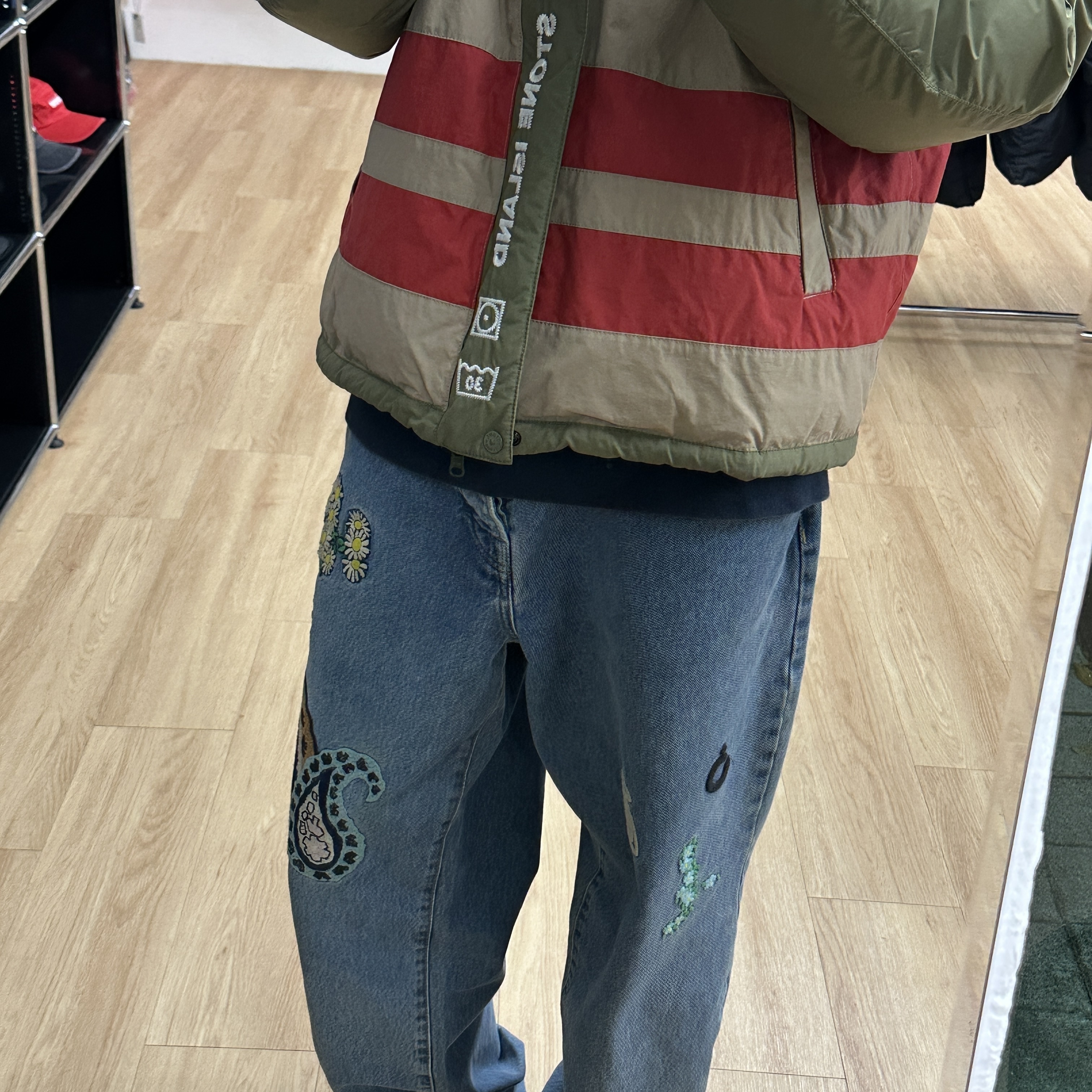Supreme x Stone Island Reversible Down Puffer Jacket Olive - 23FW 착용 스타일 - 1
