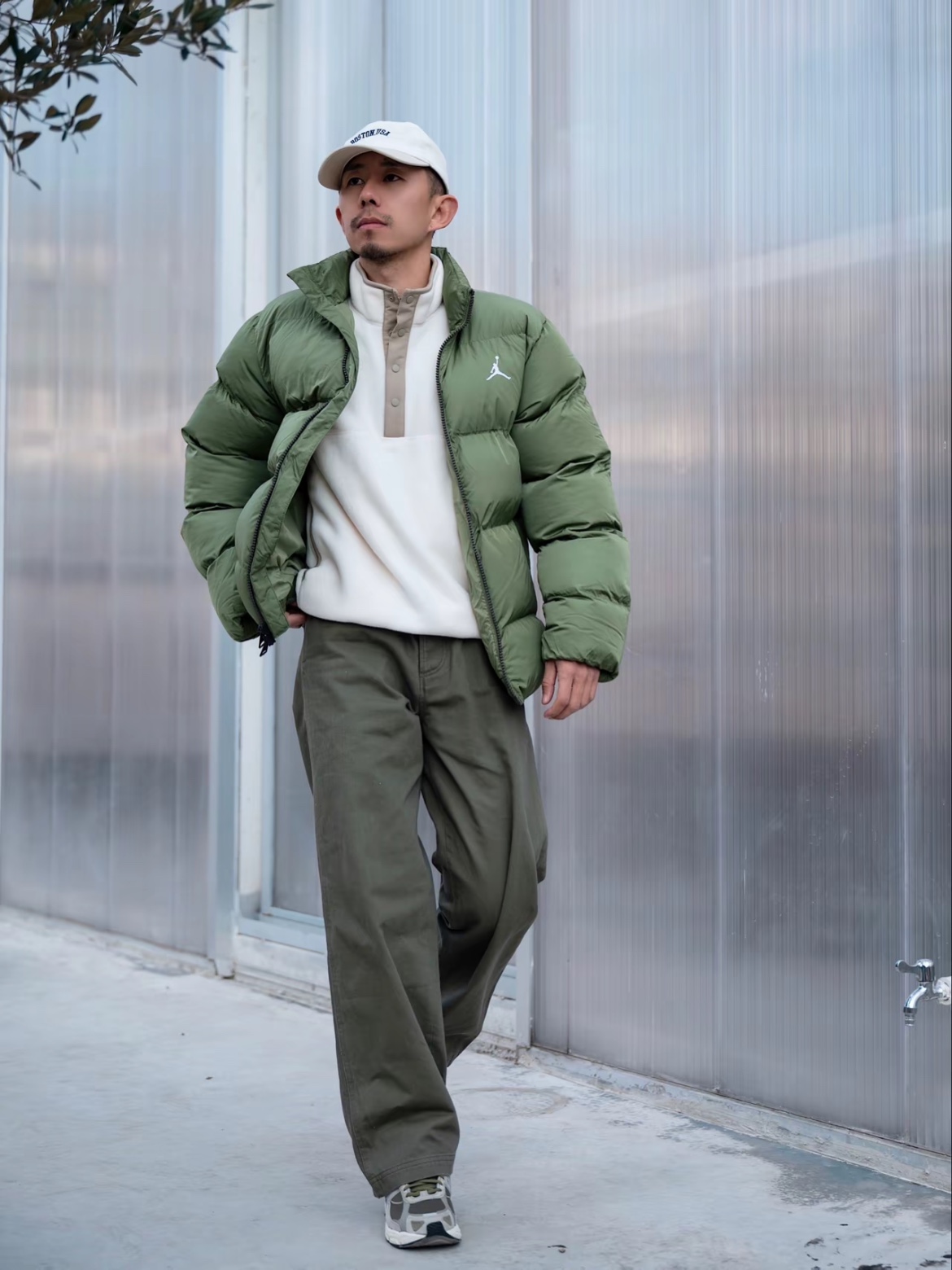 Jordan Essential Poly Puffer Jacket Sky J Light Olive - Asia 착용 스타일 - 2