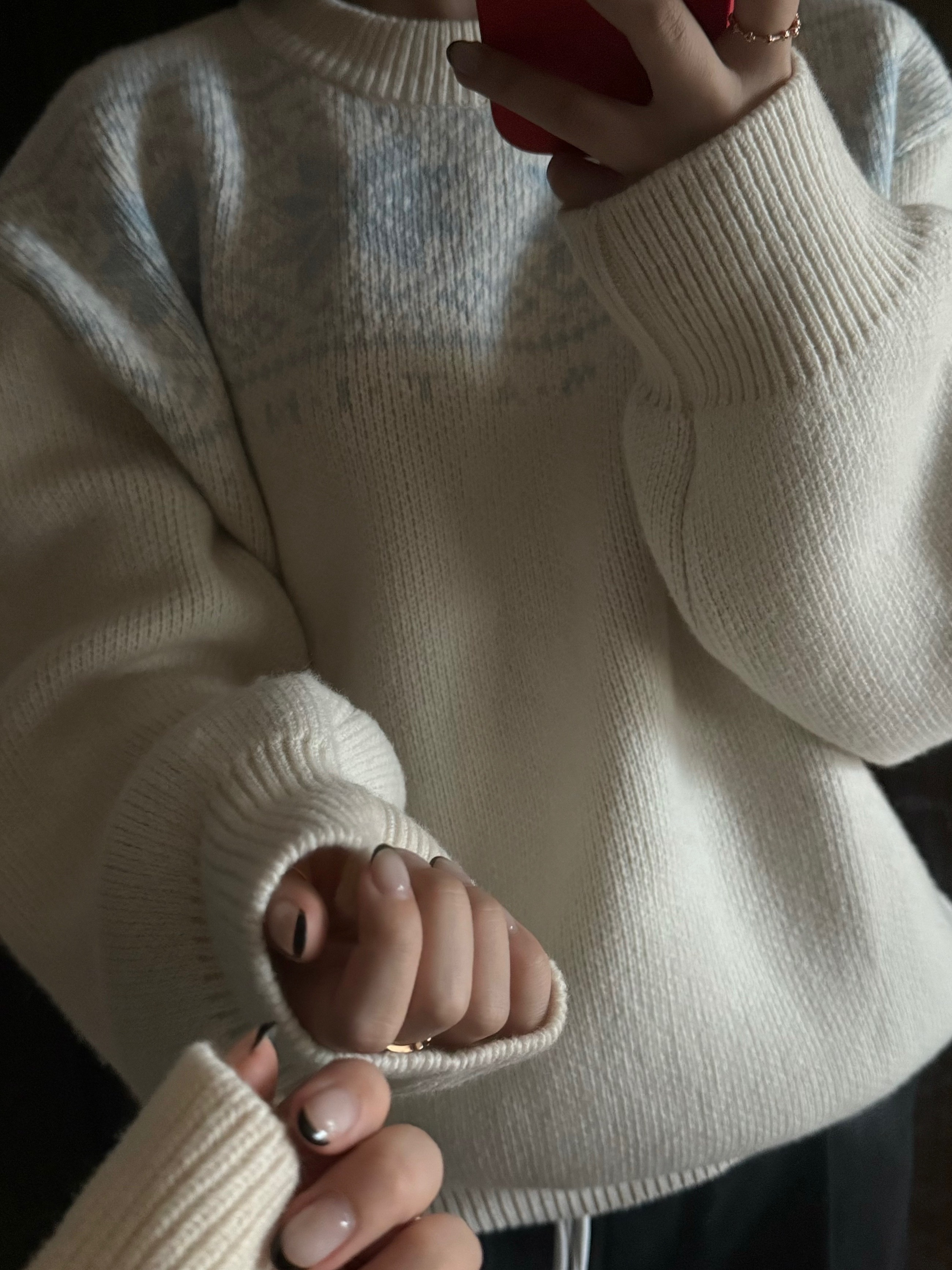 (W) Matin Kim Matin Snowflake Knit Sweater Ivory 착용 스타일 - 1
