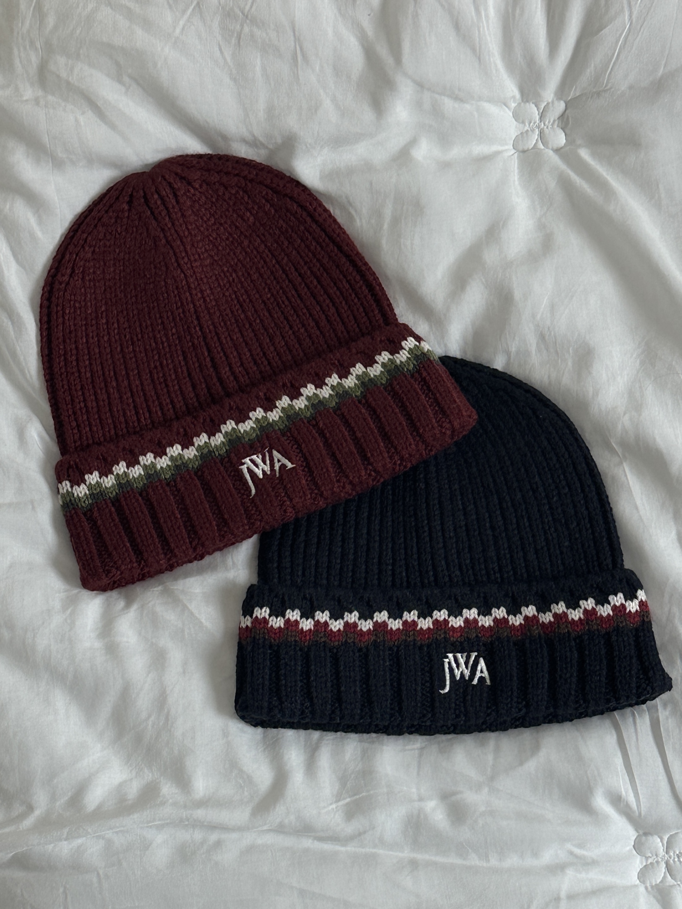 Uniqlo x JW Anderson Heattech Beanie Pattern Red, Uniqlo x JW Anderson Heattech Beanie Pattern Navy 착용 스타일