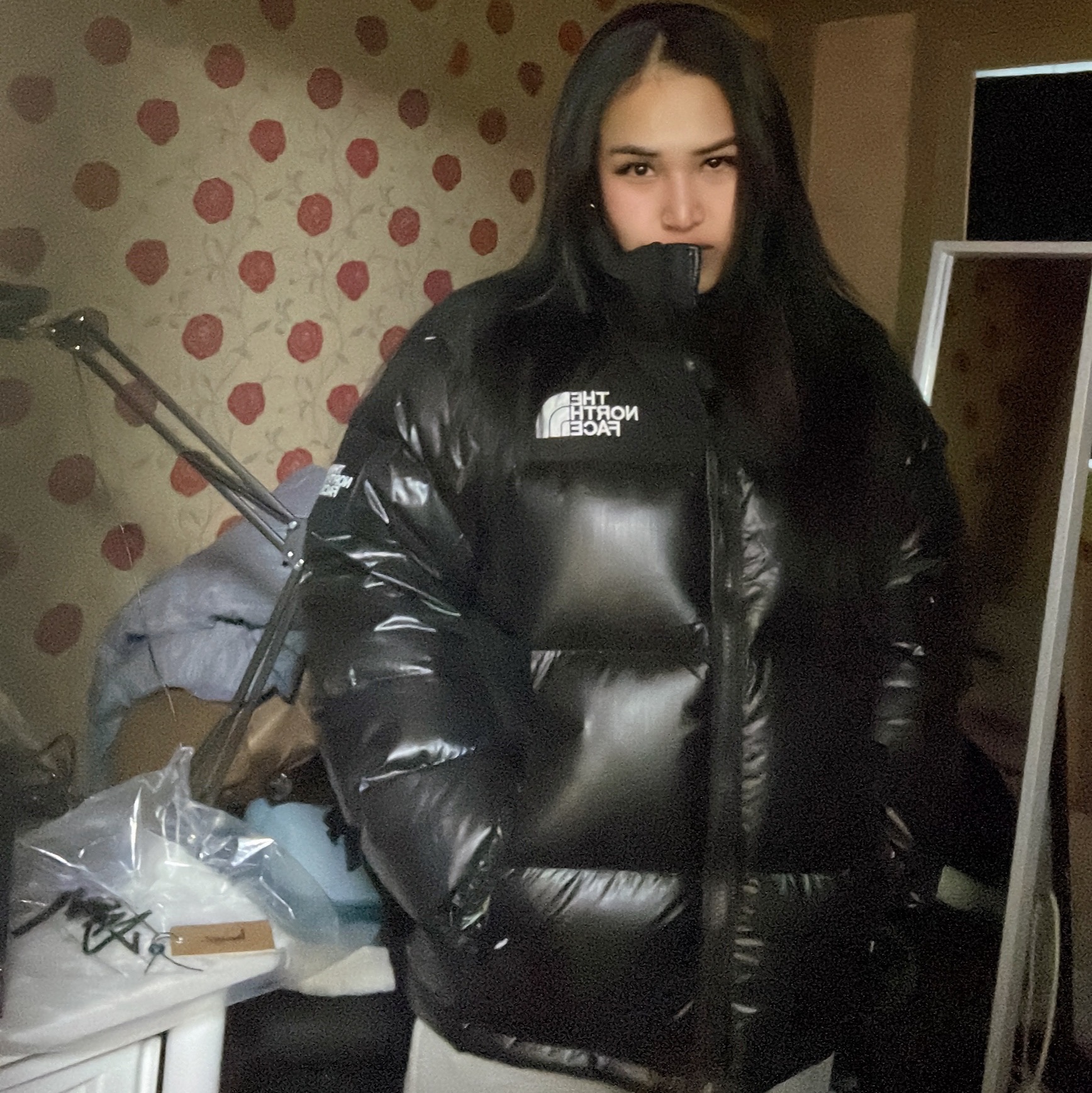 The North Face White Label Novelty Nuptse RDS Down Jacket Real Black 착용 스타일 - 3